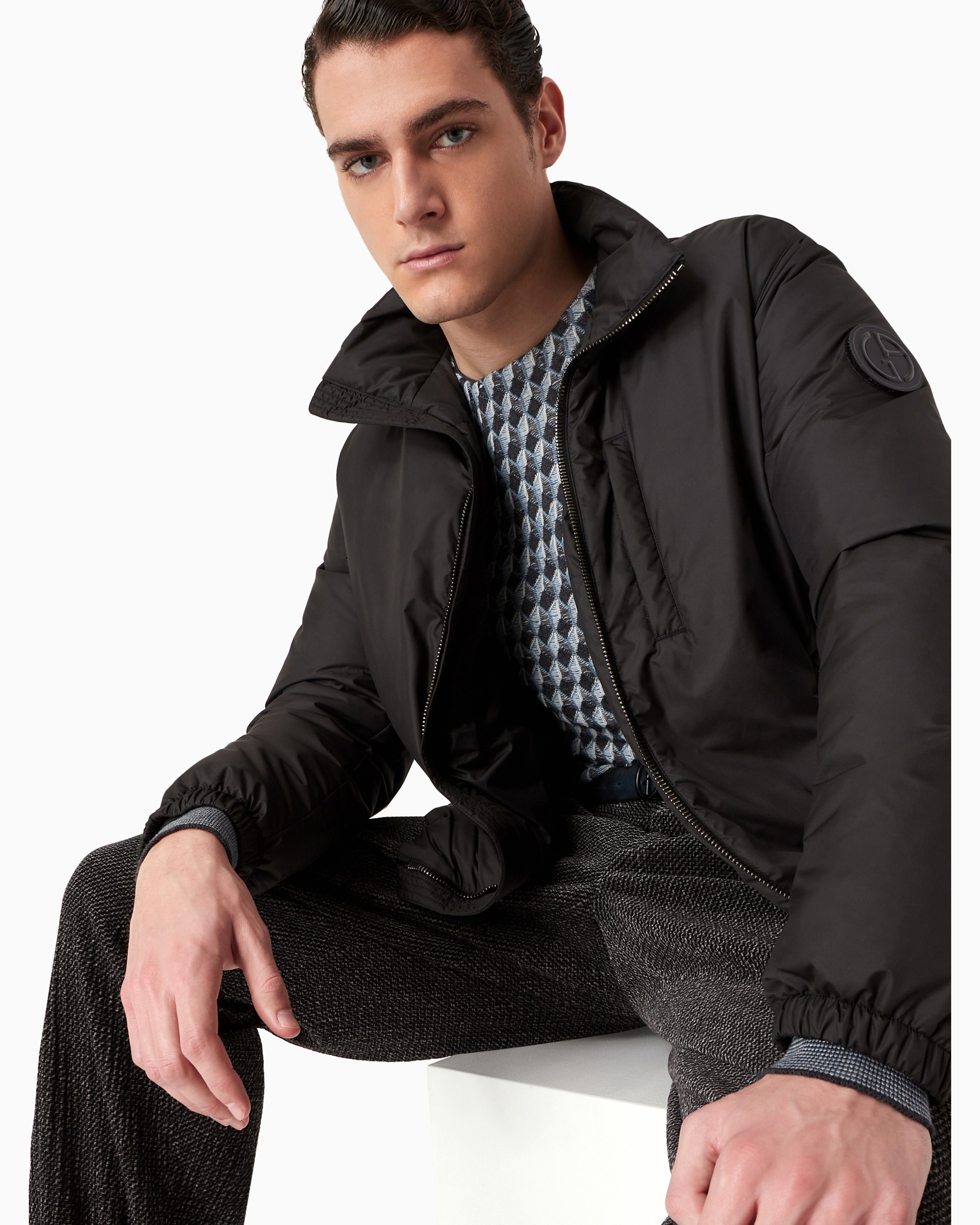 Giorgio Armani Official Store Hooded Blouson With Goose-down Padding Armani Sustainability Values In Black