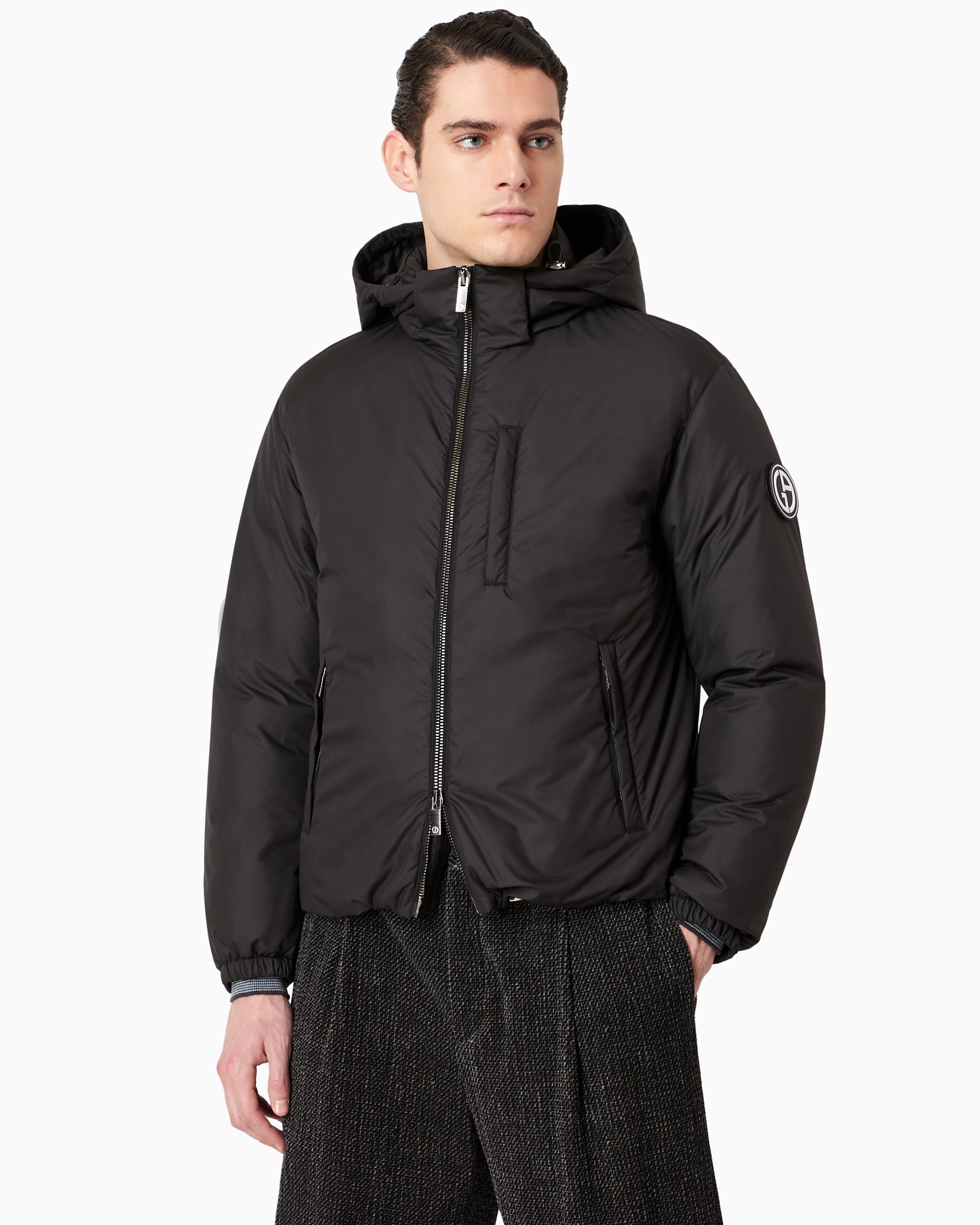 Giorgio Armani Official Store Hooded Blouson With Goose-down Padding Armani Sustainability Values In Black