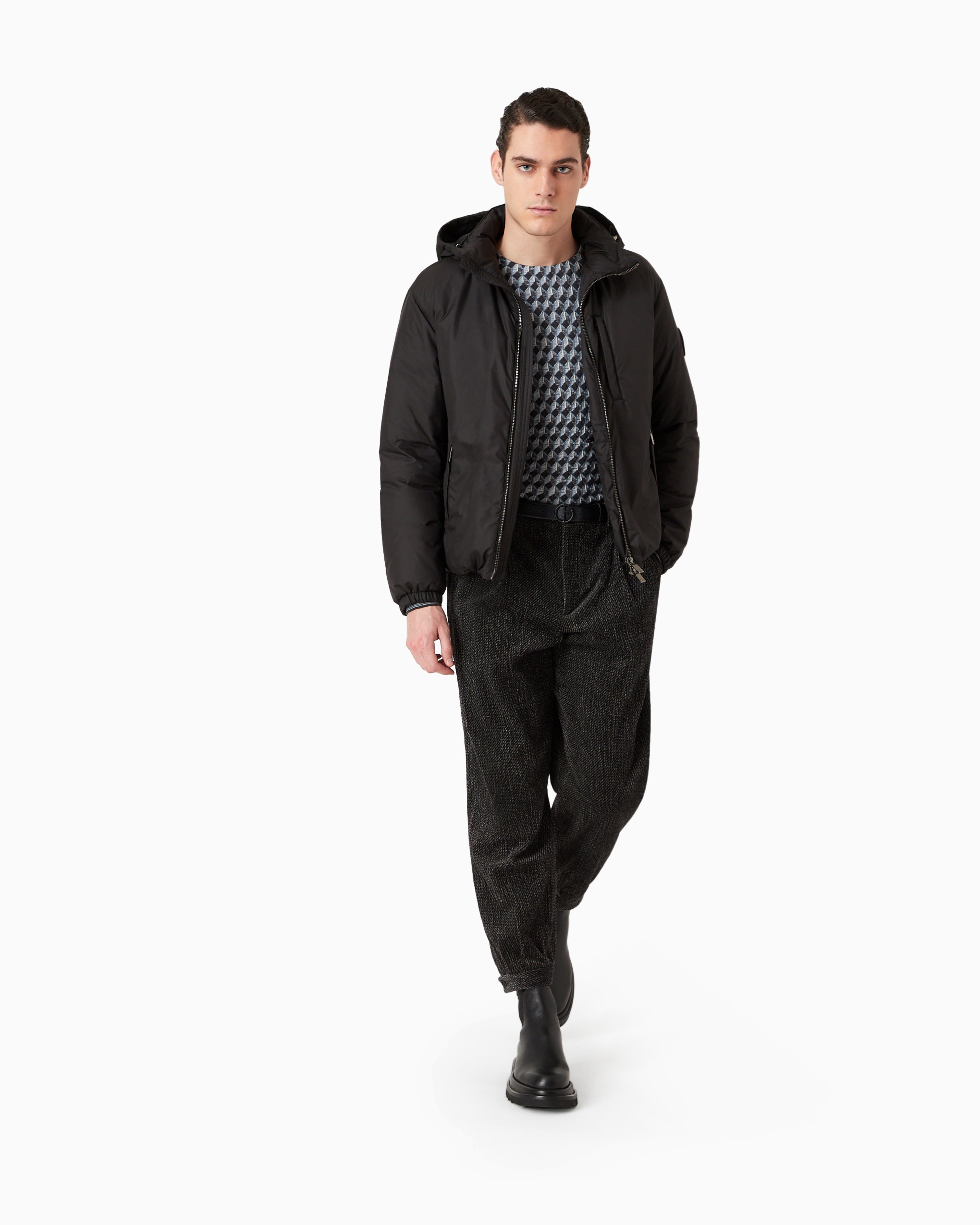 Giorgio Armani Official Store Hooded Blouson With Goose-down Padding Armani Sustainability Values In Black