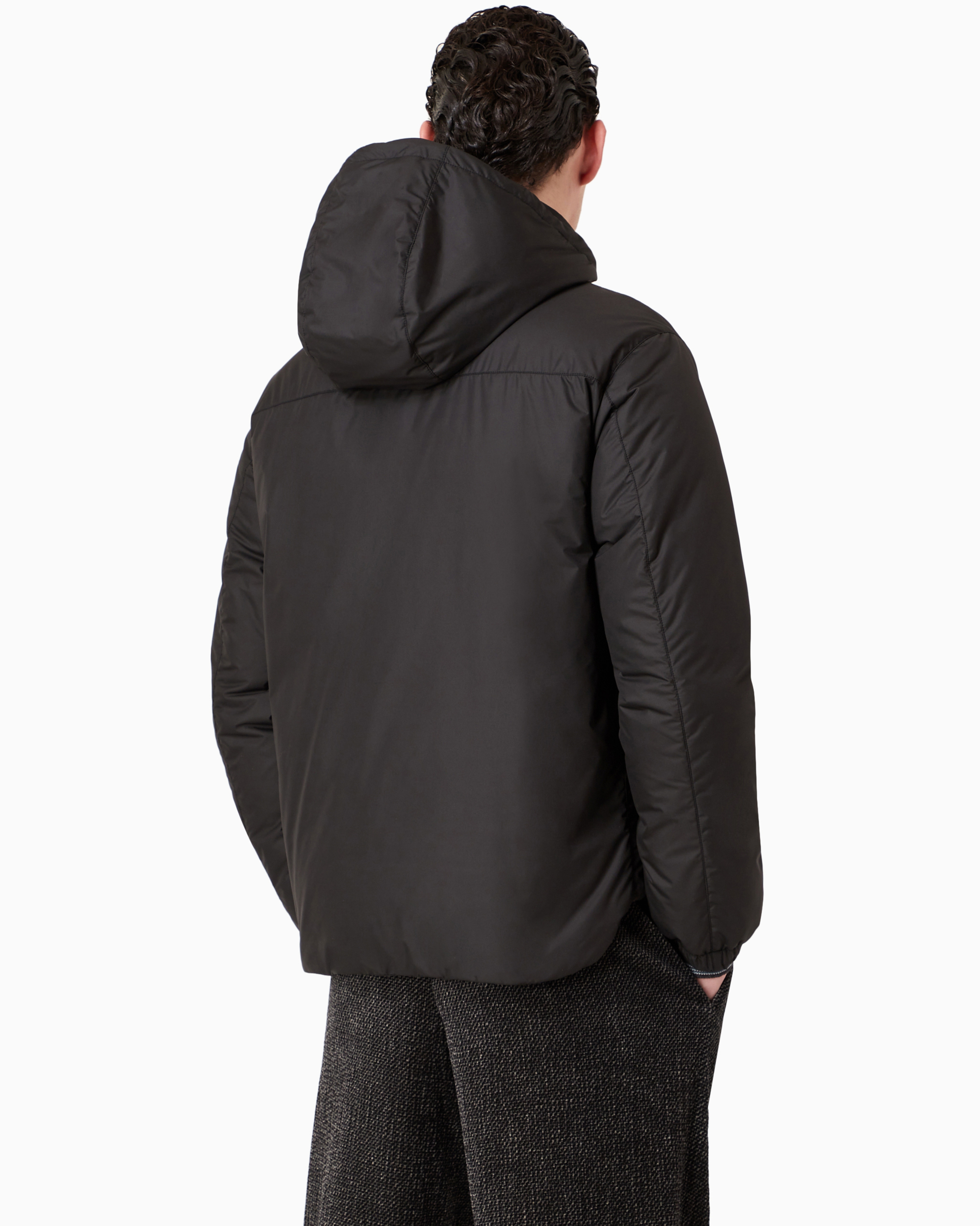 Giorgio Armani Official Store Hooded Blouson With Goose-down Padding Armani Sustainability Values In Black