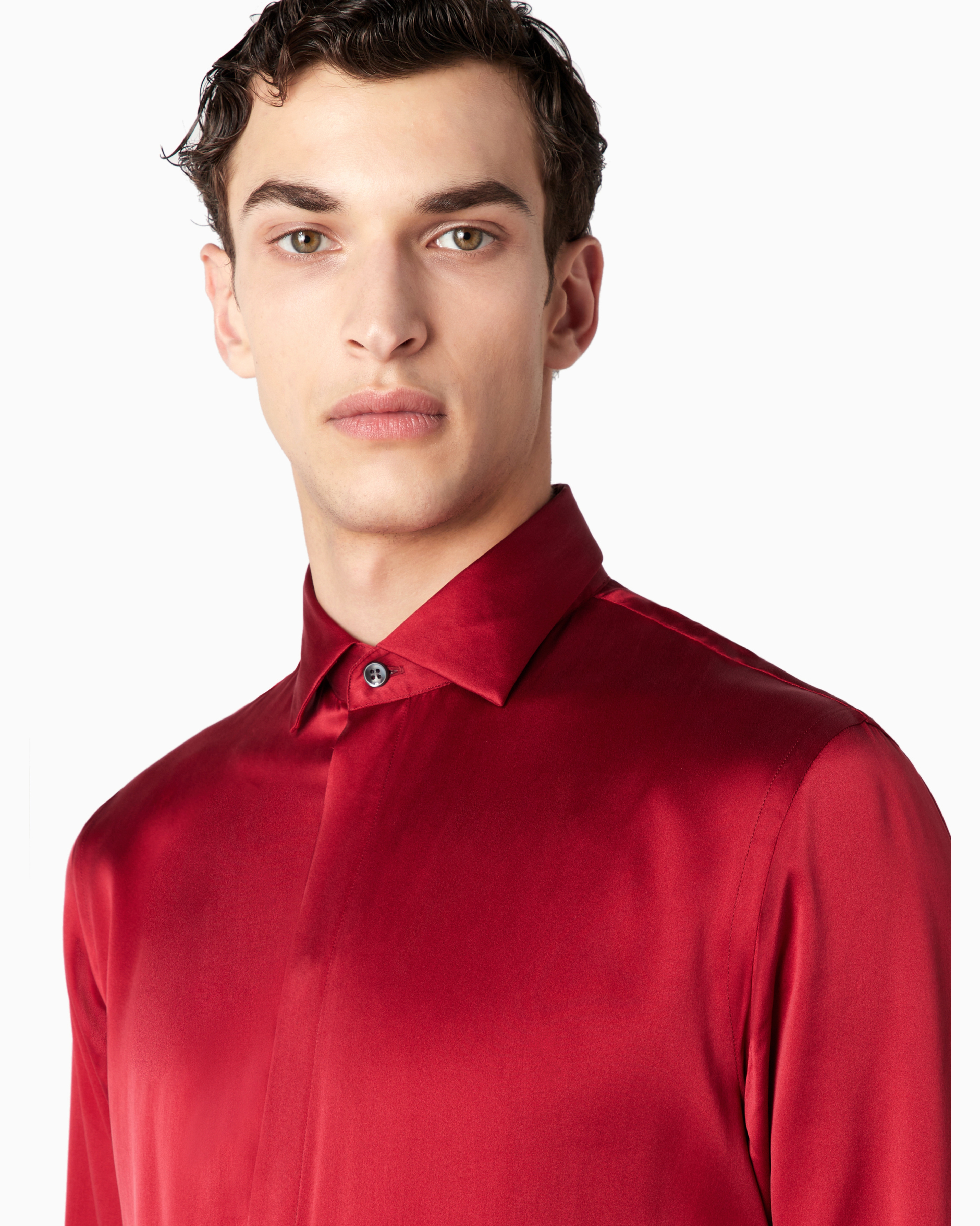 Giorgio Armani Official Store Regular-fit Silk Shirt In Red