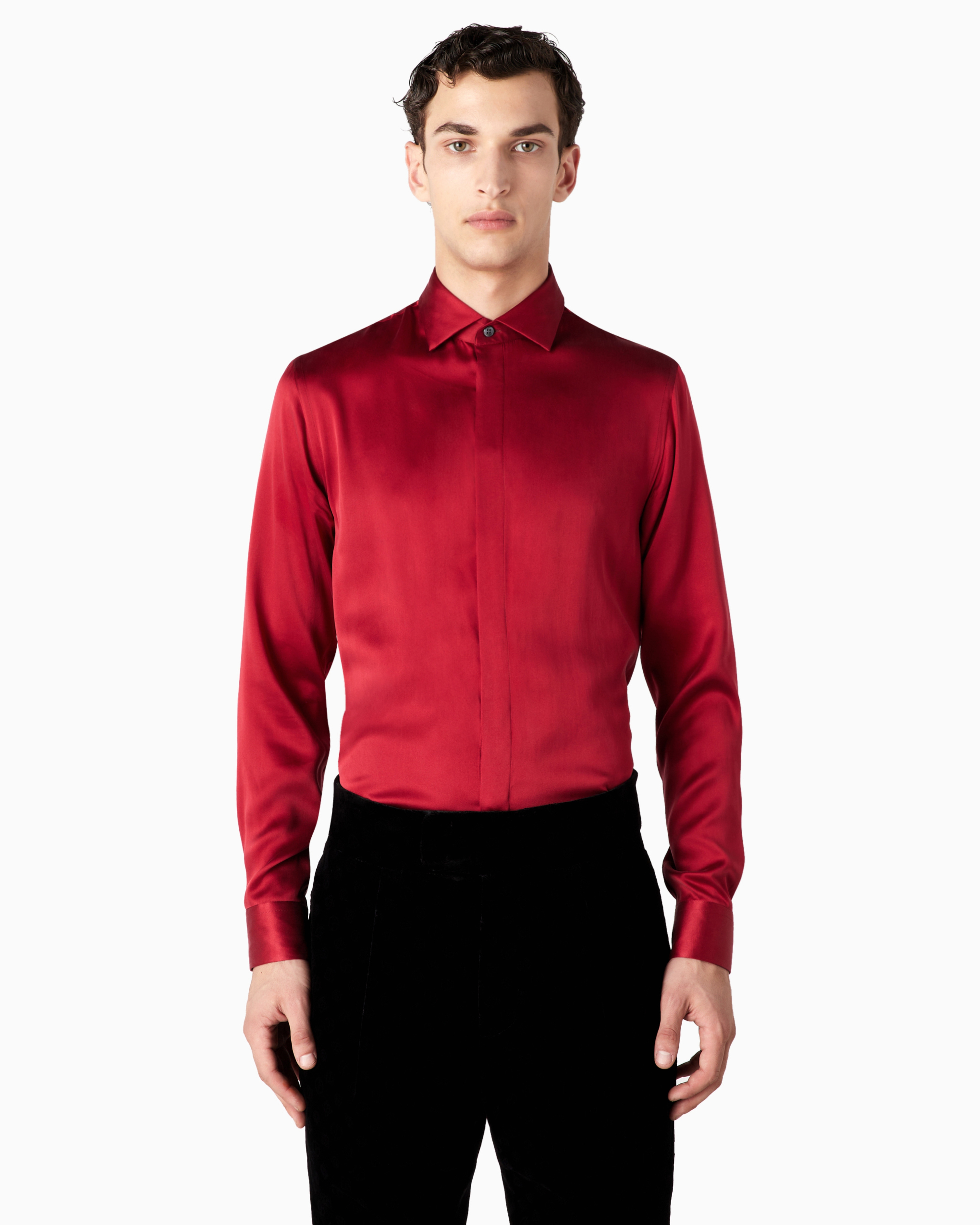 Giorgio Armani Official Store Regular-fit Silk Shirt In Red