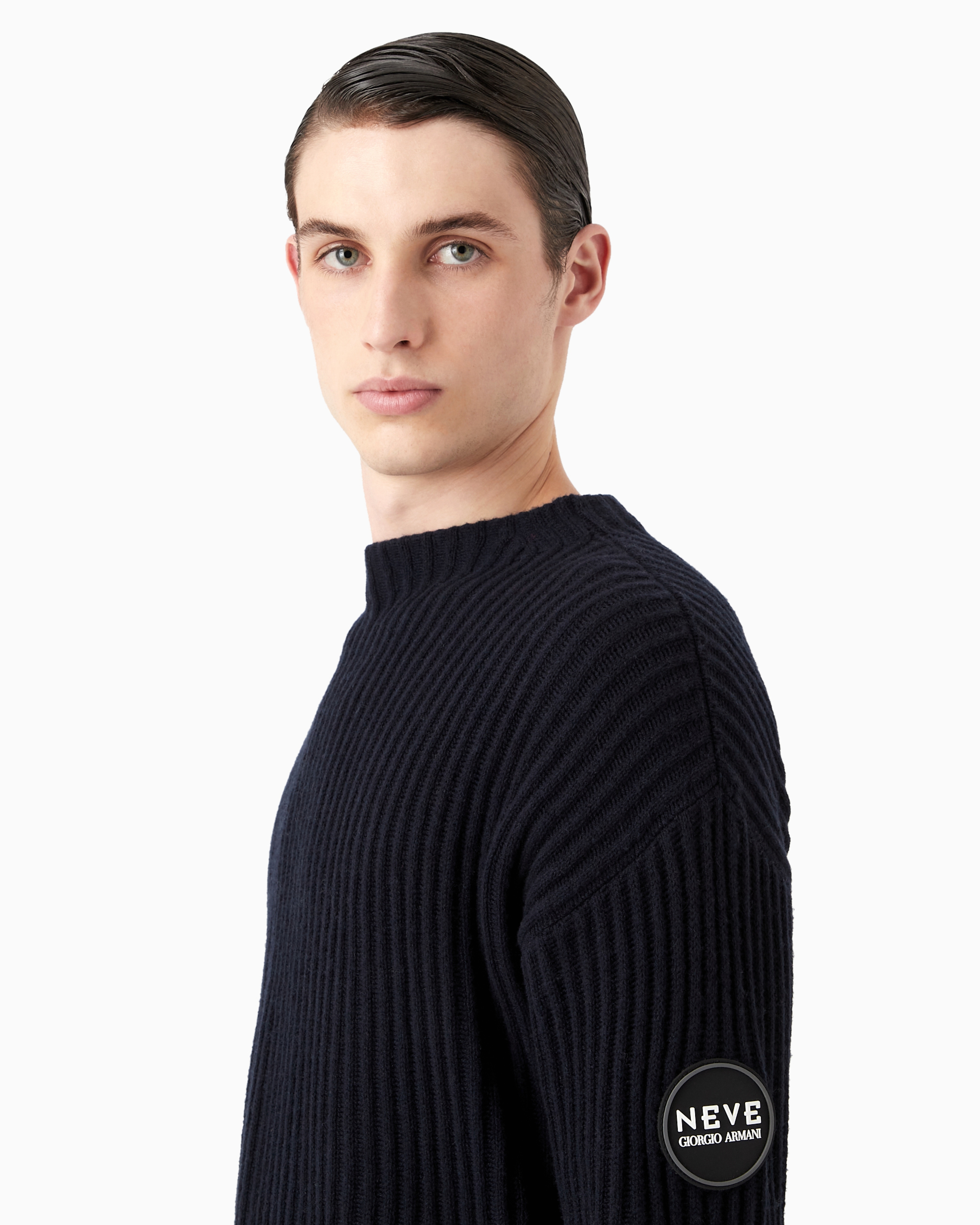 Giorgio Armani Official Store Neve Jumper In Wool And Cashmere In Midnight Blue