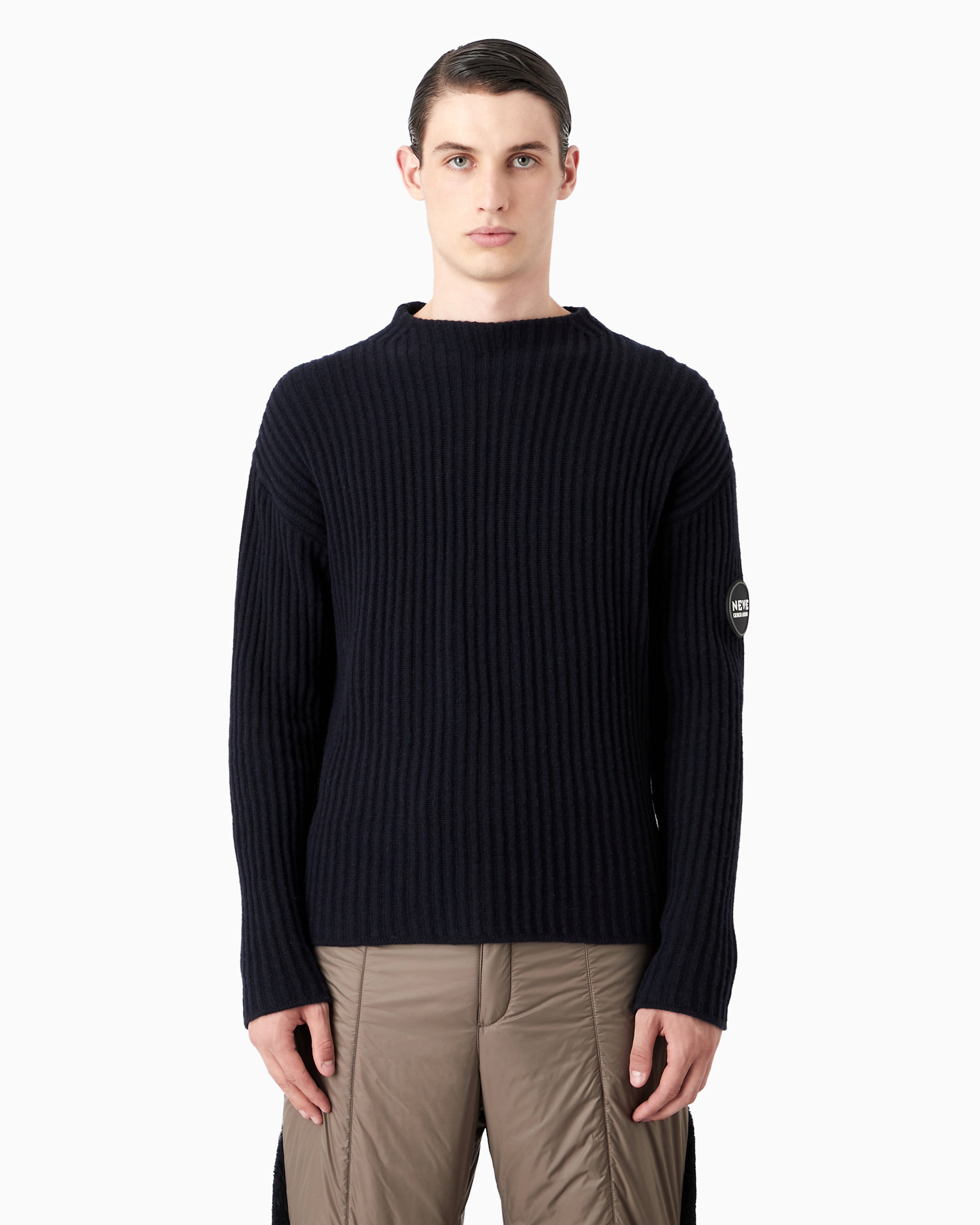 Giorgio Armani Official Store Neve Jumper In Wool And Cashmere In Midnight Blue