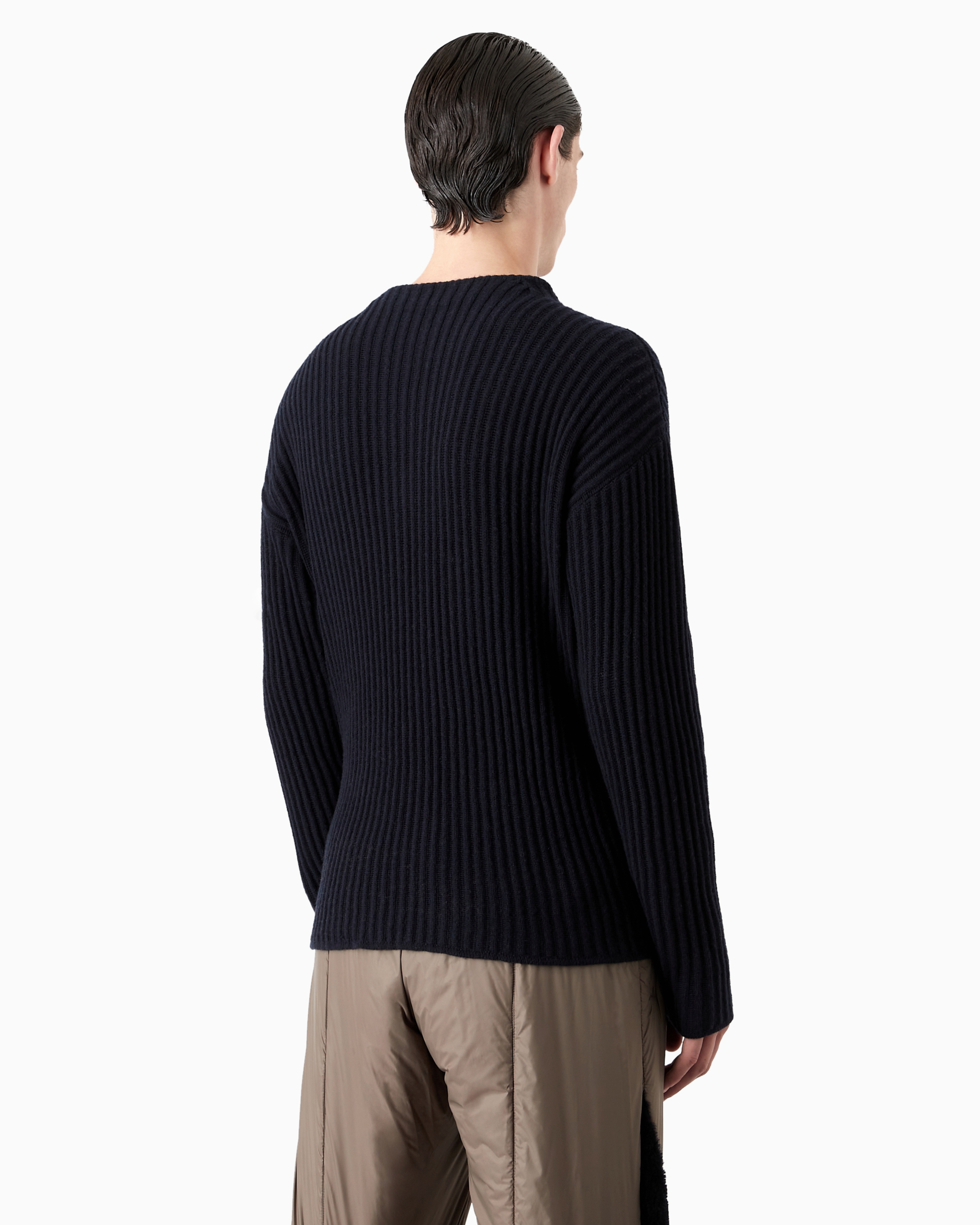 Giorgio Armani Official Store Neve Jumper In Wool And Cashmere In Midnight Blue