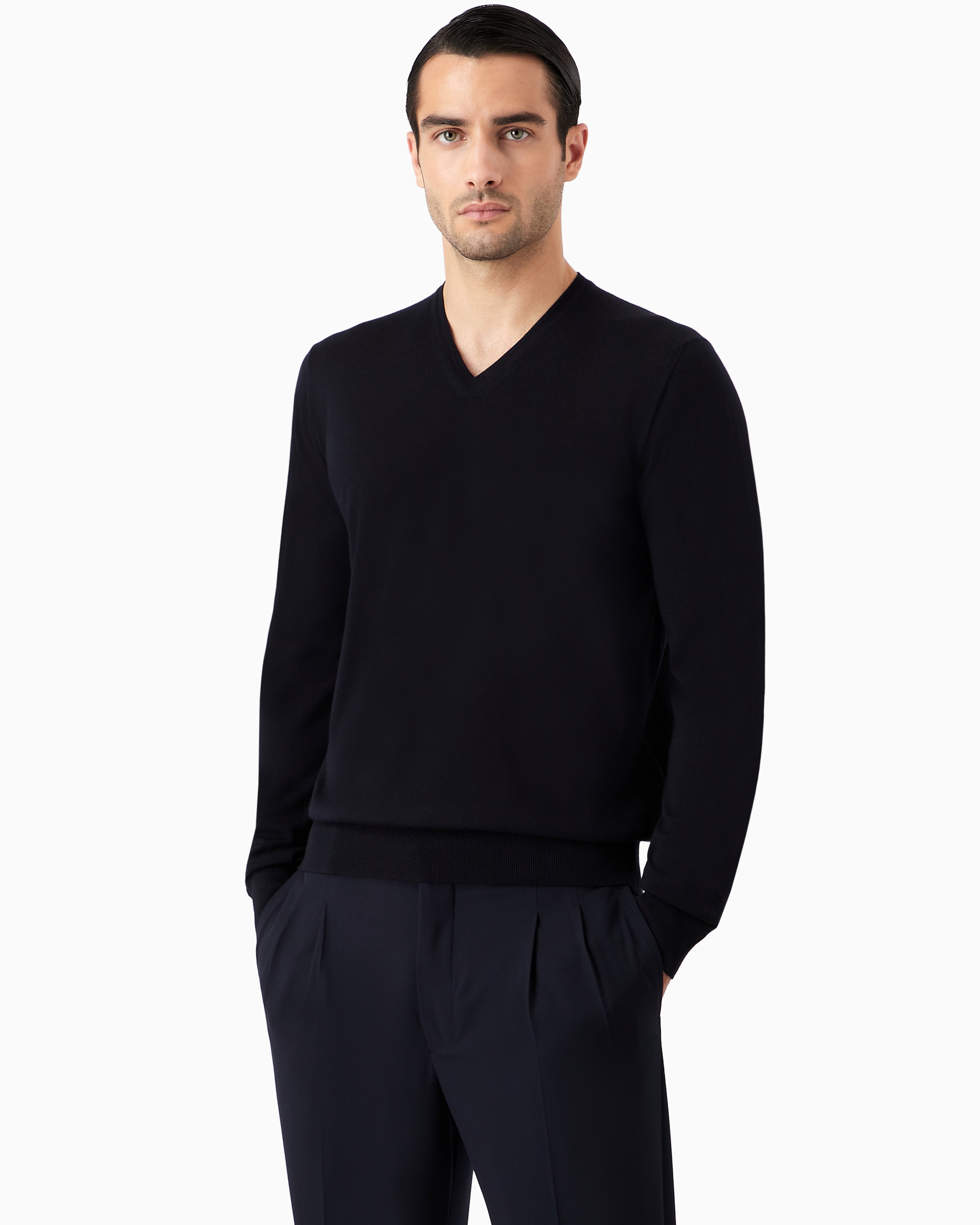 Giorgio Armani Virgin-wool Jumper In Navy Blue
