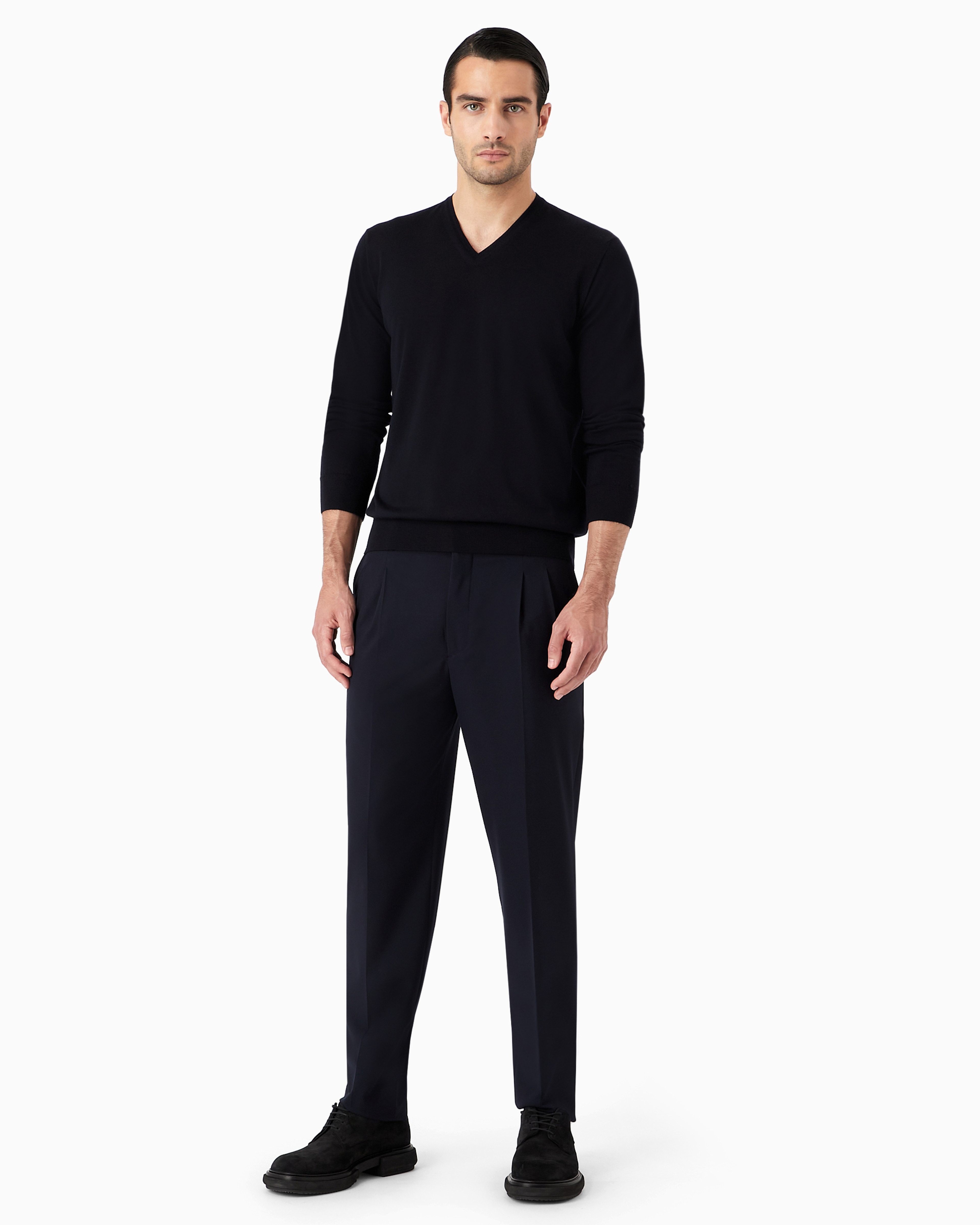 Giorgio Armani Virgin-wool Jumper In Navy Blue