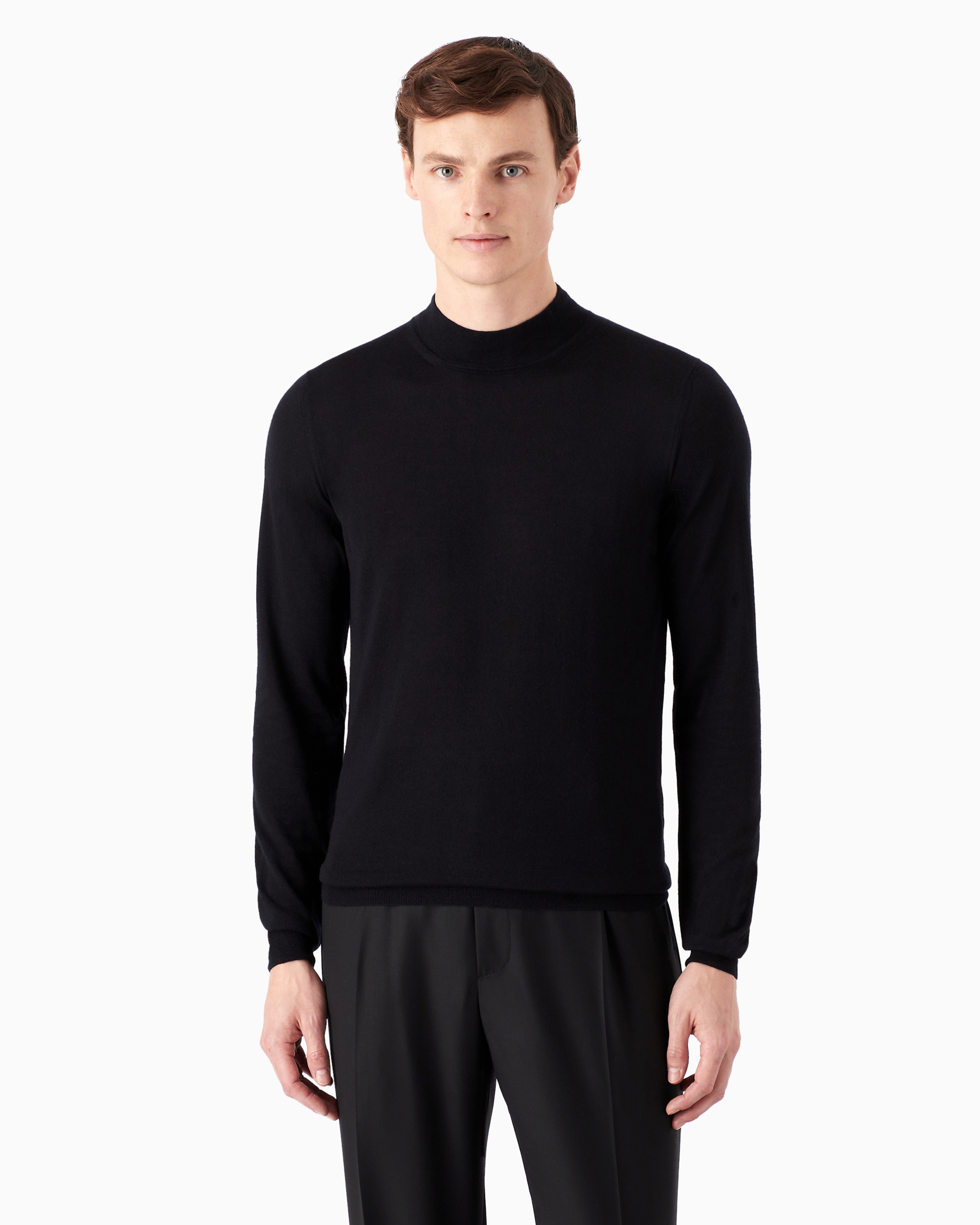 Giorgio Armani Official Store Icon Cashmere Mock-neck Jumper In Navy Blue
