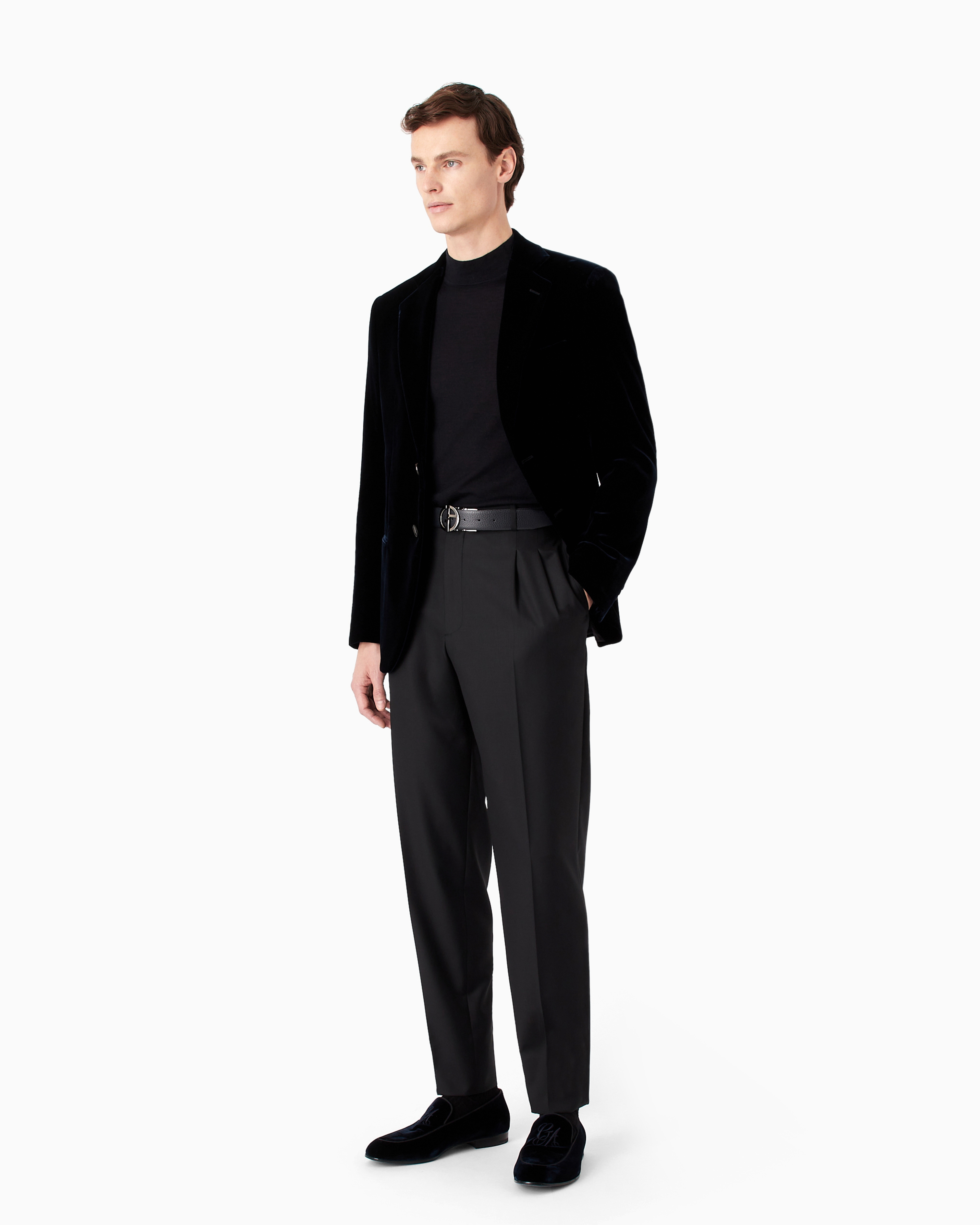 Giorgio Armani Official Store Icon Cashmere Mock-neck Jumper In Navy Blue