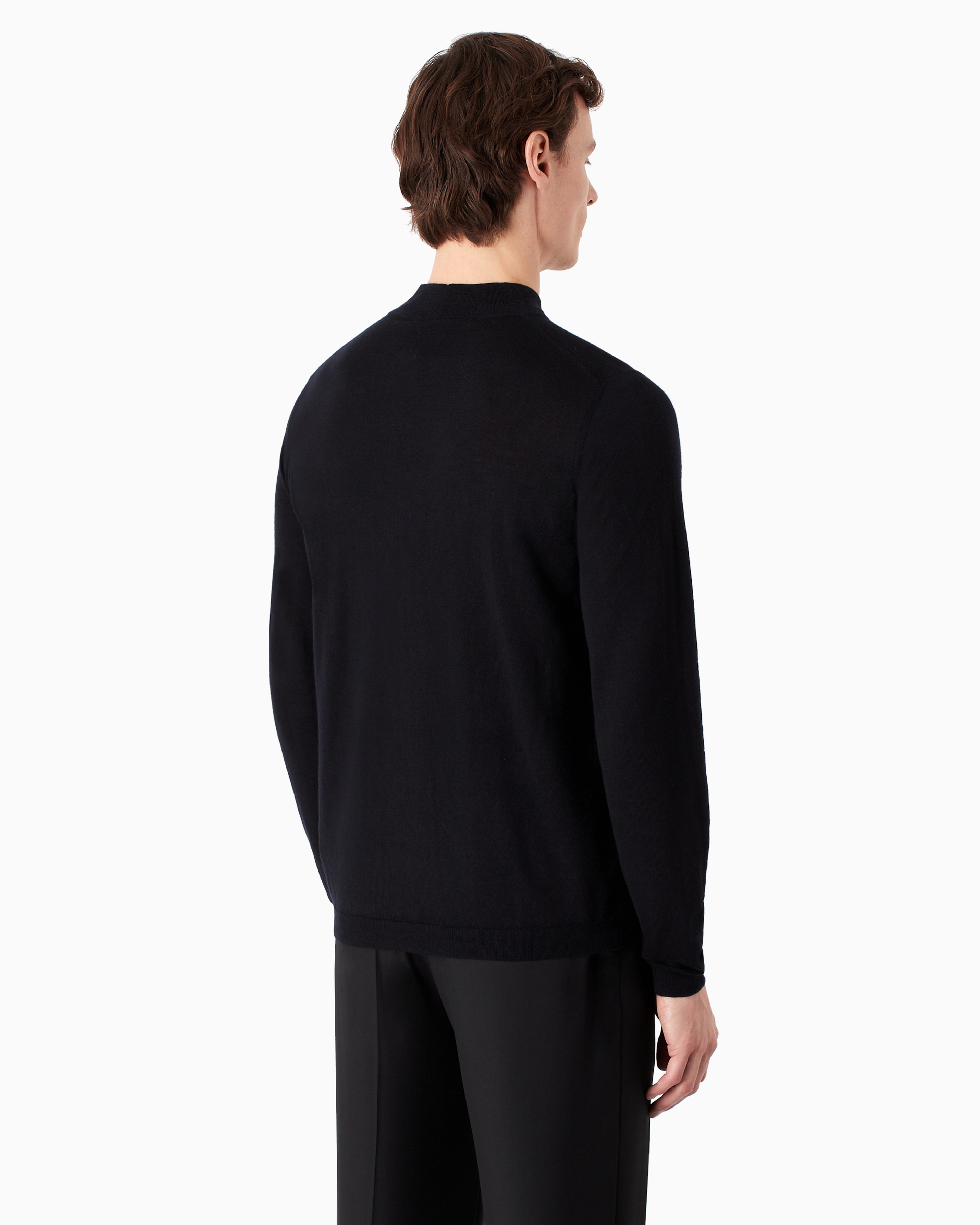 Giorgio Armani Official Store Icon Cashmere Mock-neck Jumper In Navy Blue