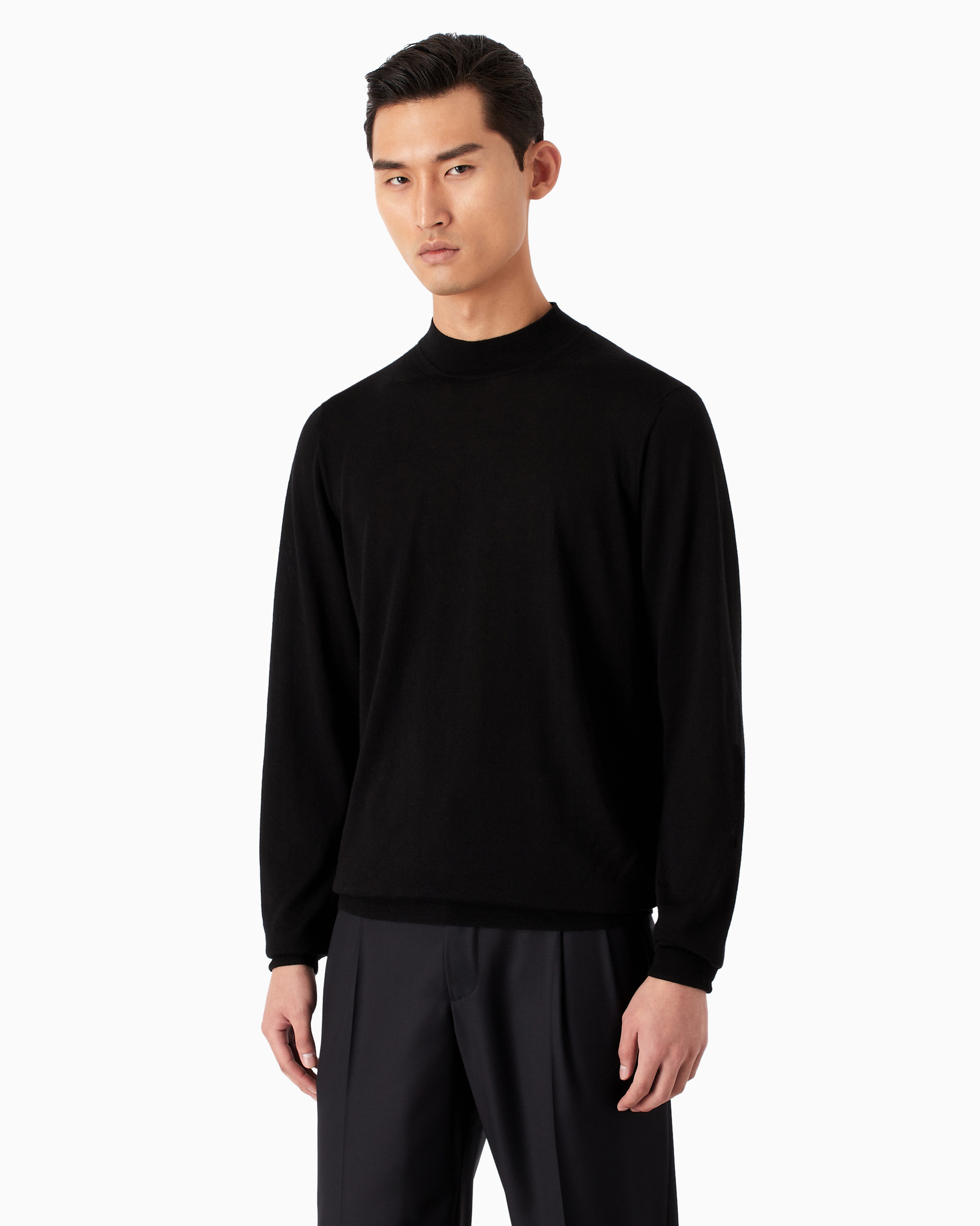 Giorgio Armani Official Store Icon Cashmere Mock-neck Jumper In Black