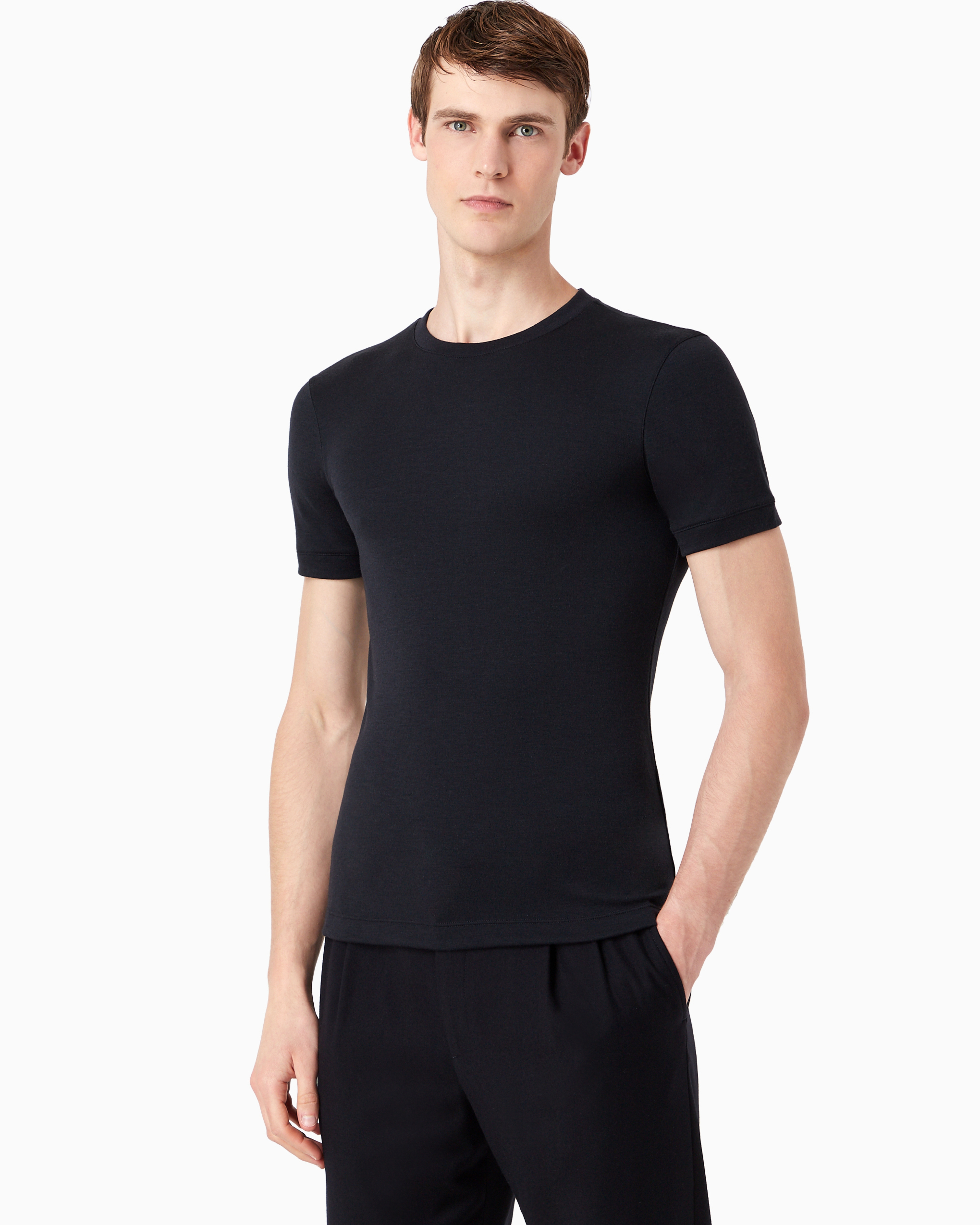 Giorgio Armani Short-sleeved Cashmere Icon Jumper In Navy_blue