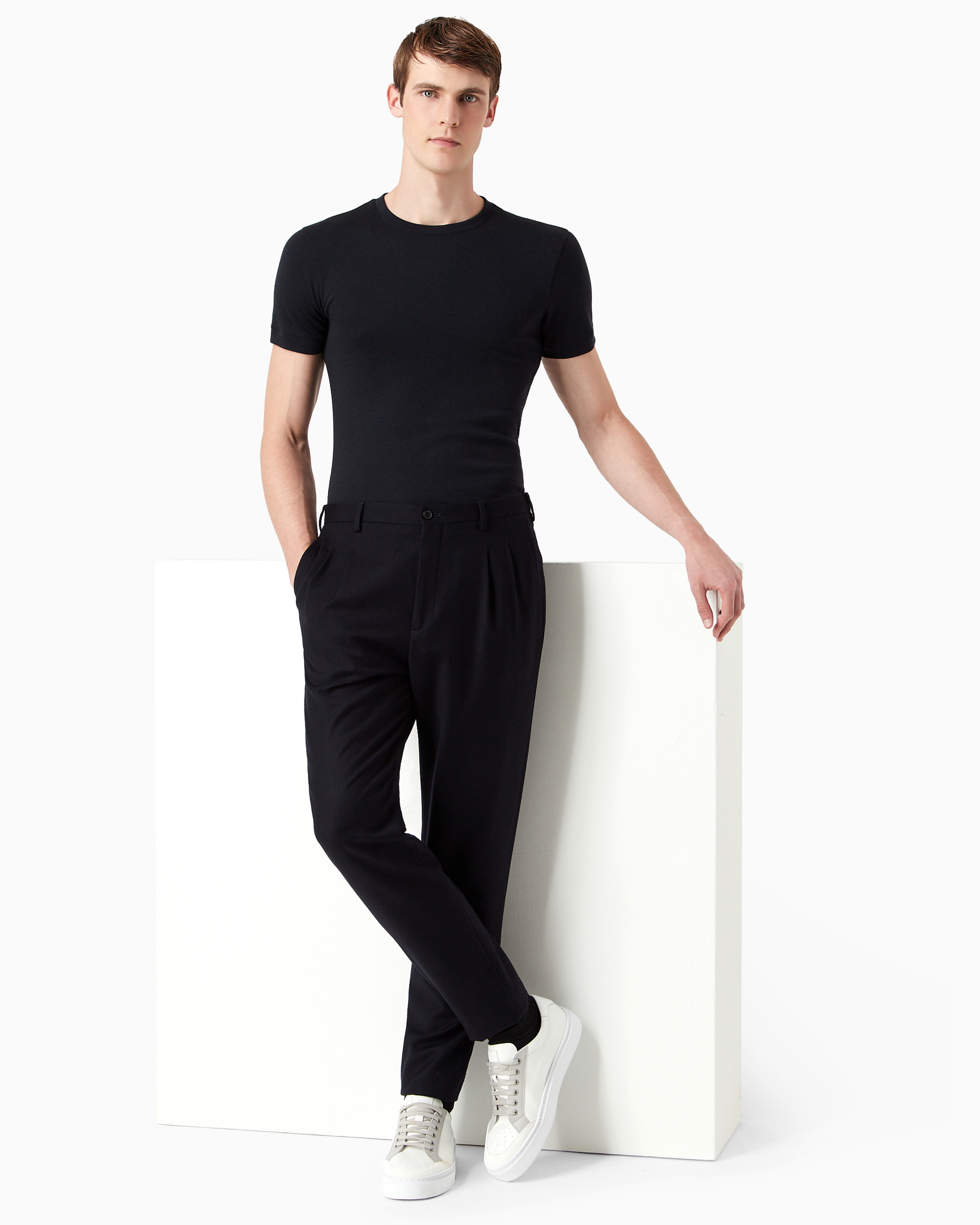 Giorgio Armani Short-sleeved Cashmere Icon Jumper In Navy_blue