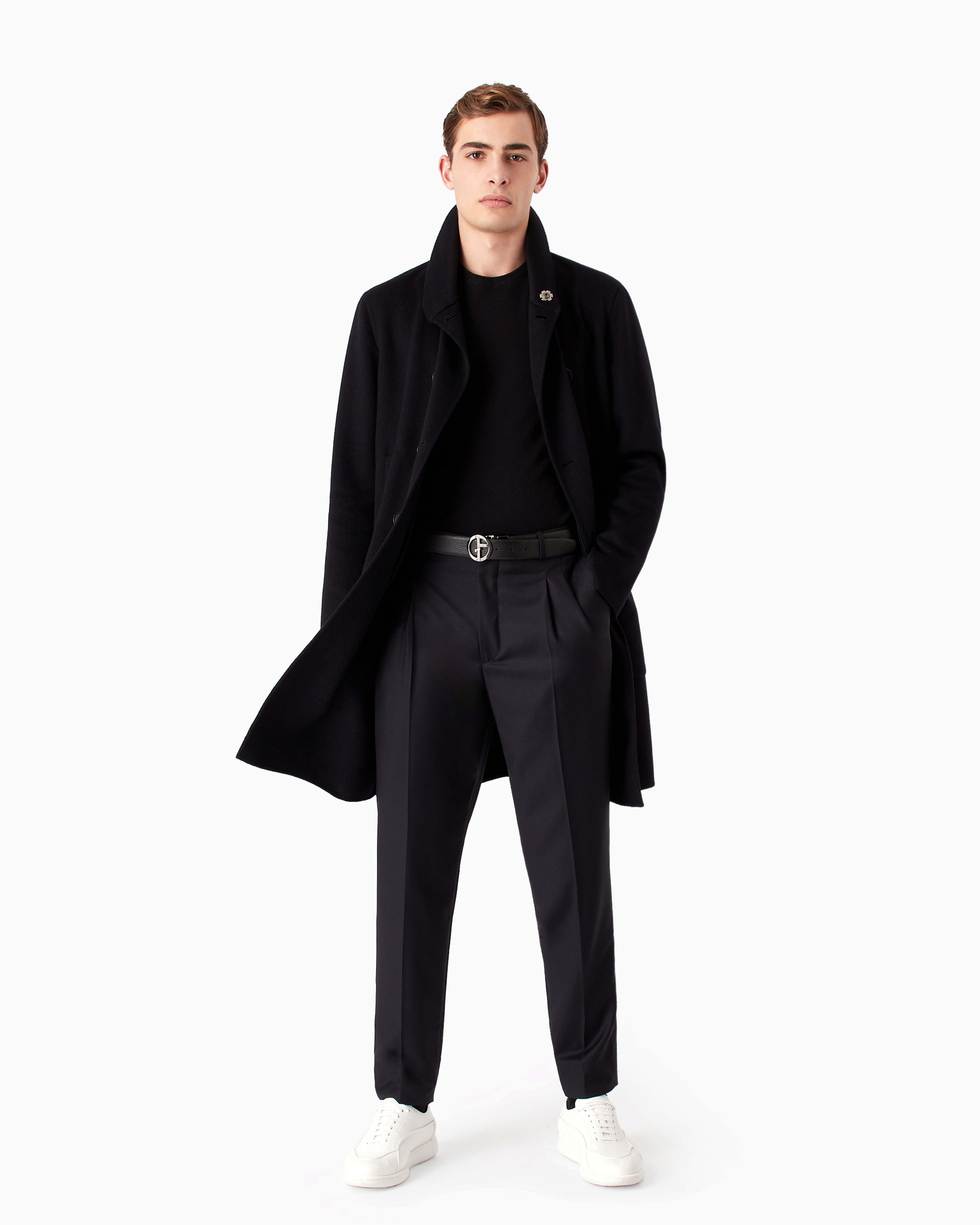 Giorgio Armani Icon Crew-neck, Short-sleeved Jumper In Cashmere Interlock In Black