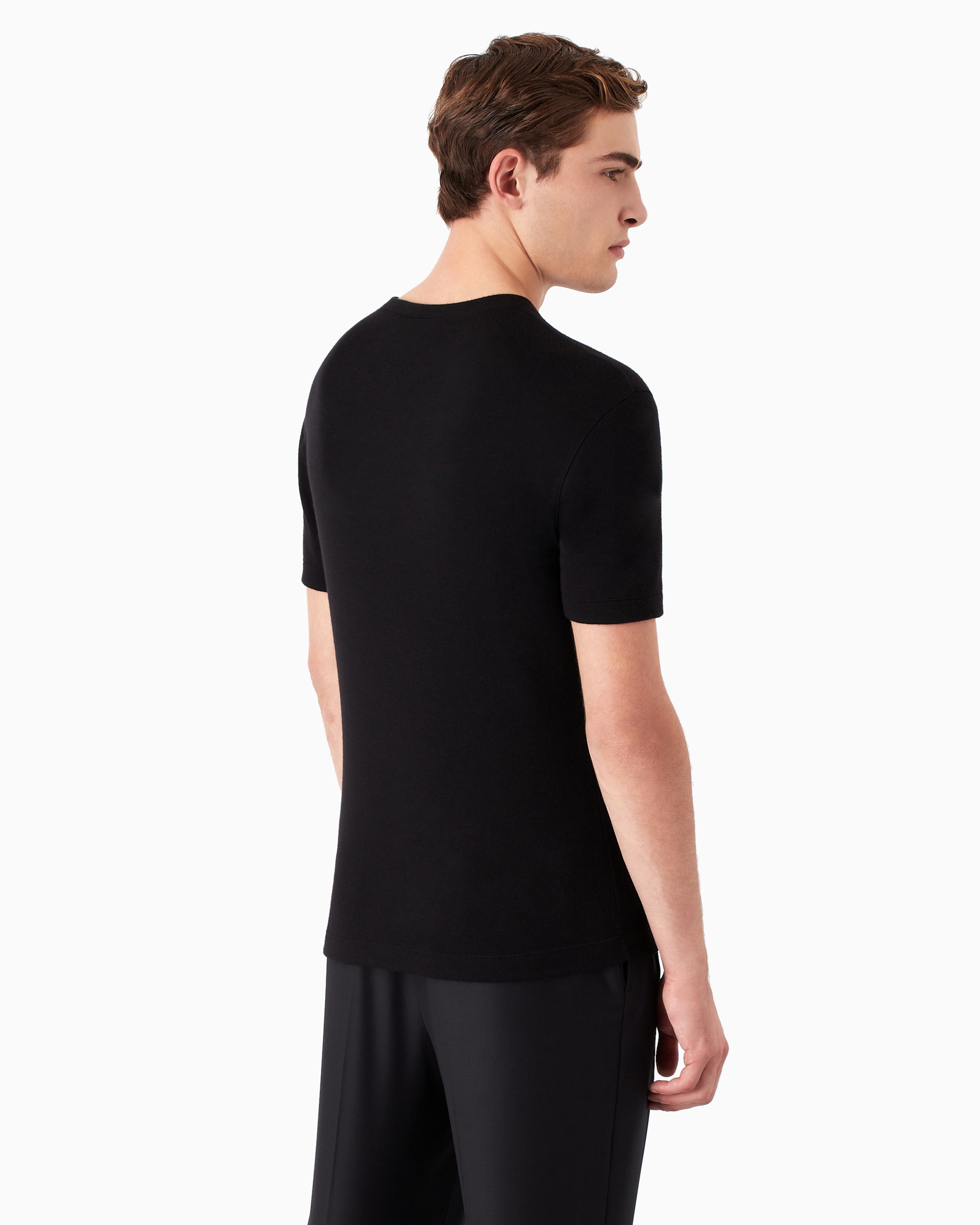 Giorgio Armani Icon Crew-neck, Short-sleeved Jumper In Cashmere Interlock In Black