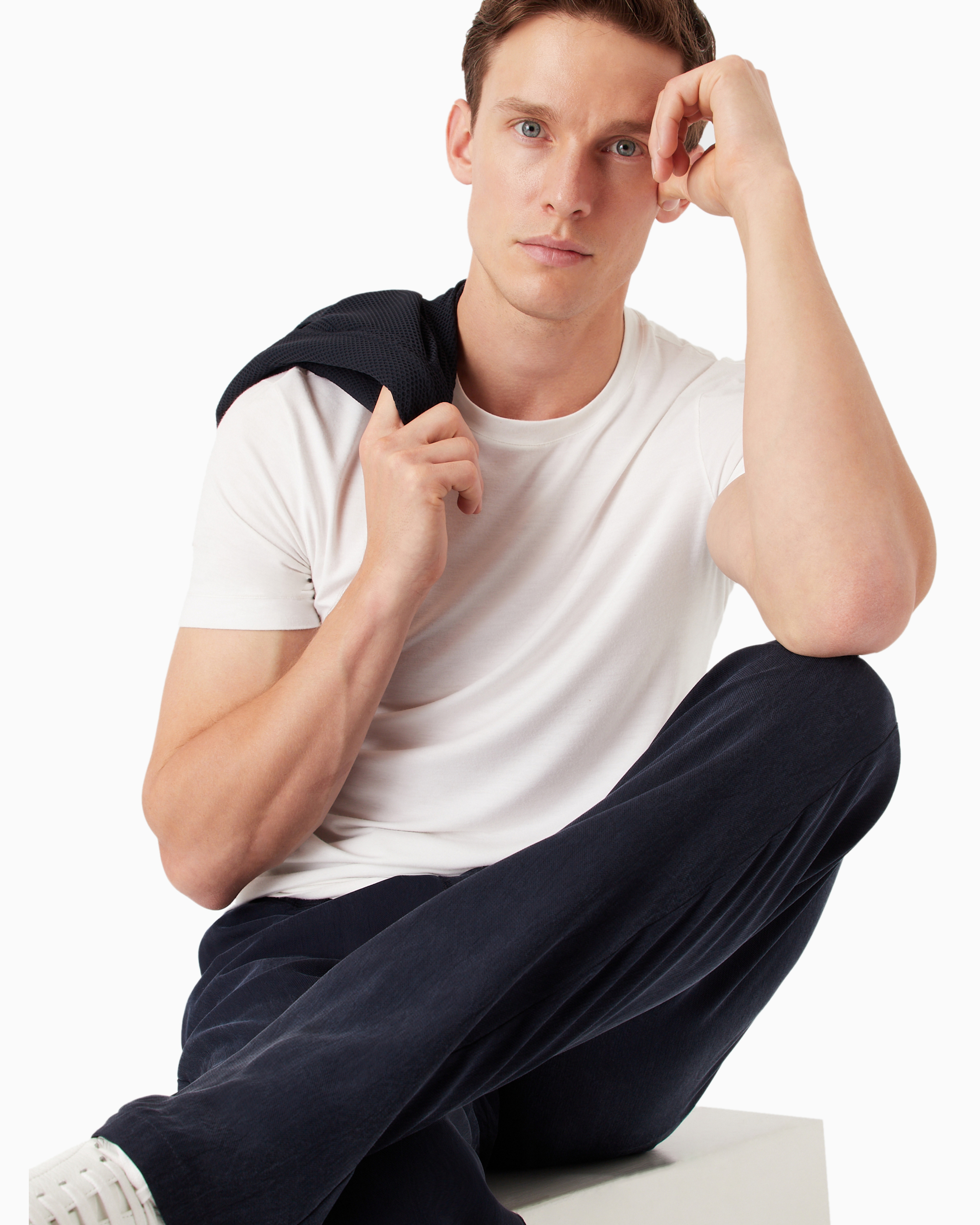 Giorgio Armani Men Stretch Viscose Jersey Crew Neck T-shirt In White