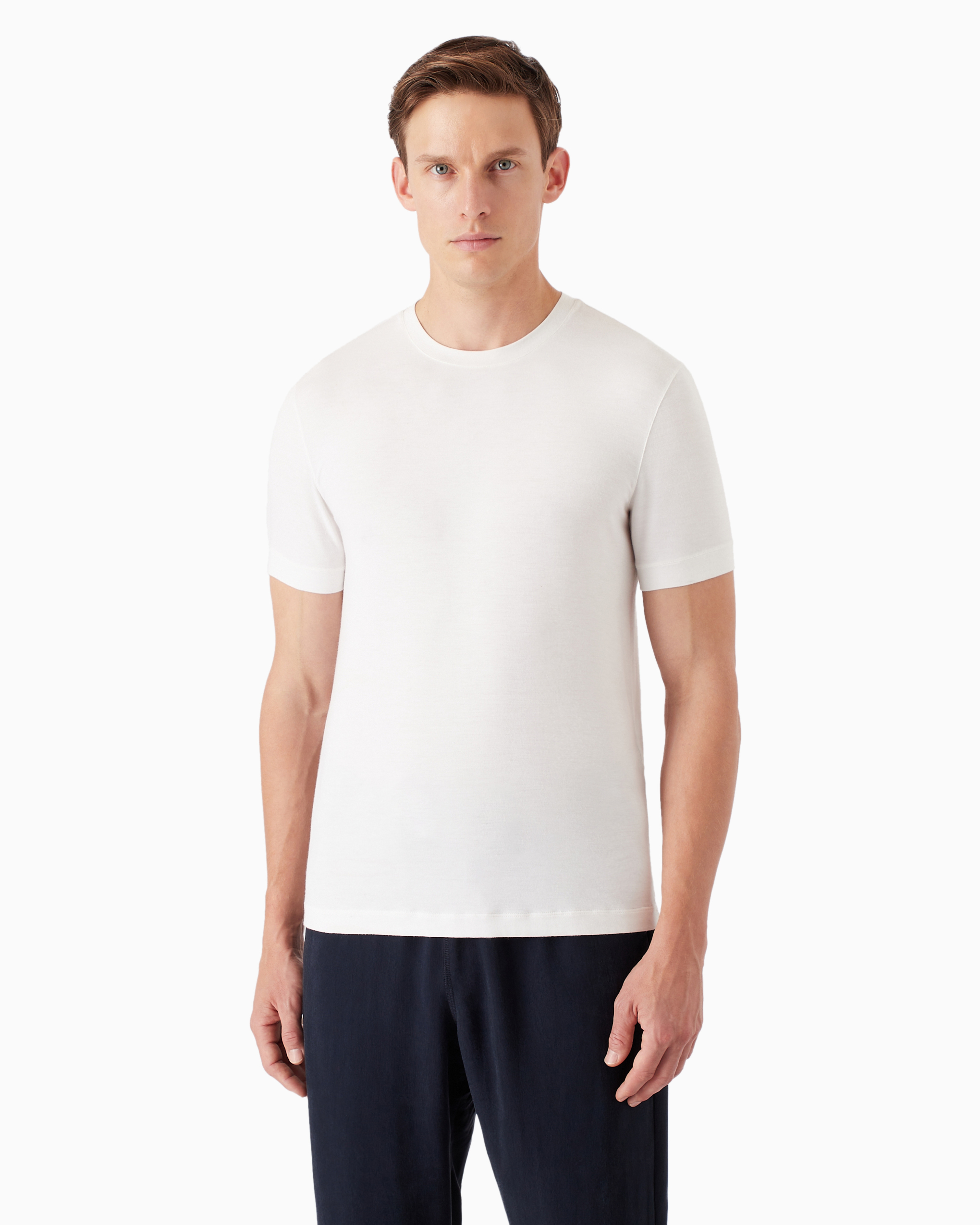 Giorgio Armani Men Stretch Viscose Jersey Crew Neck T-shirt In White