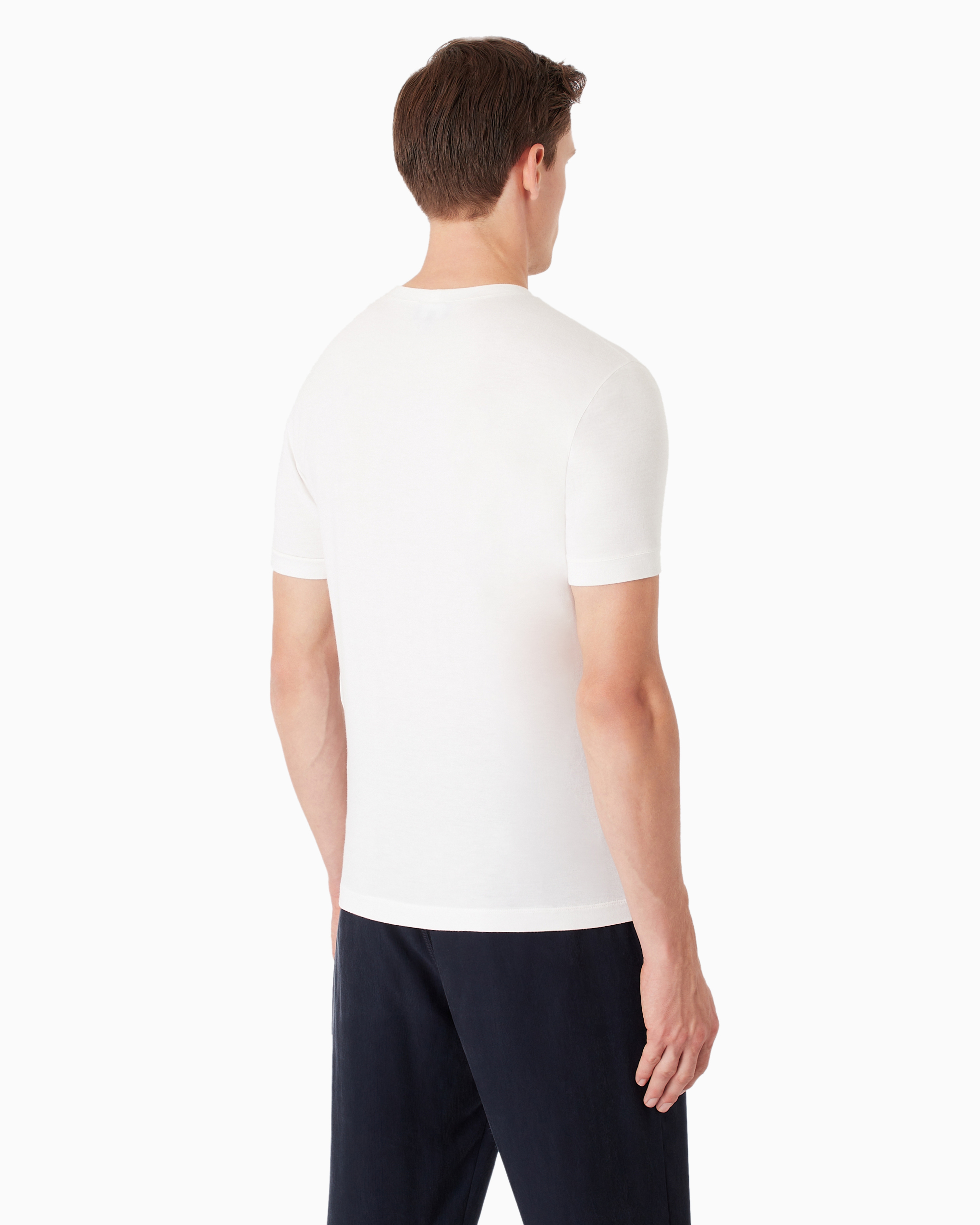 Giorgio Armani Men Stretch Viscose Jersey Crew Neck T-shirt In White