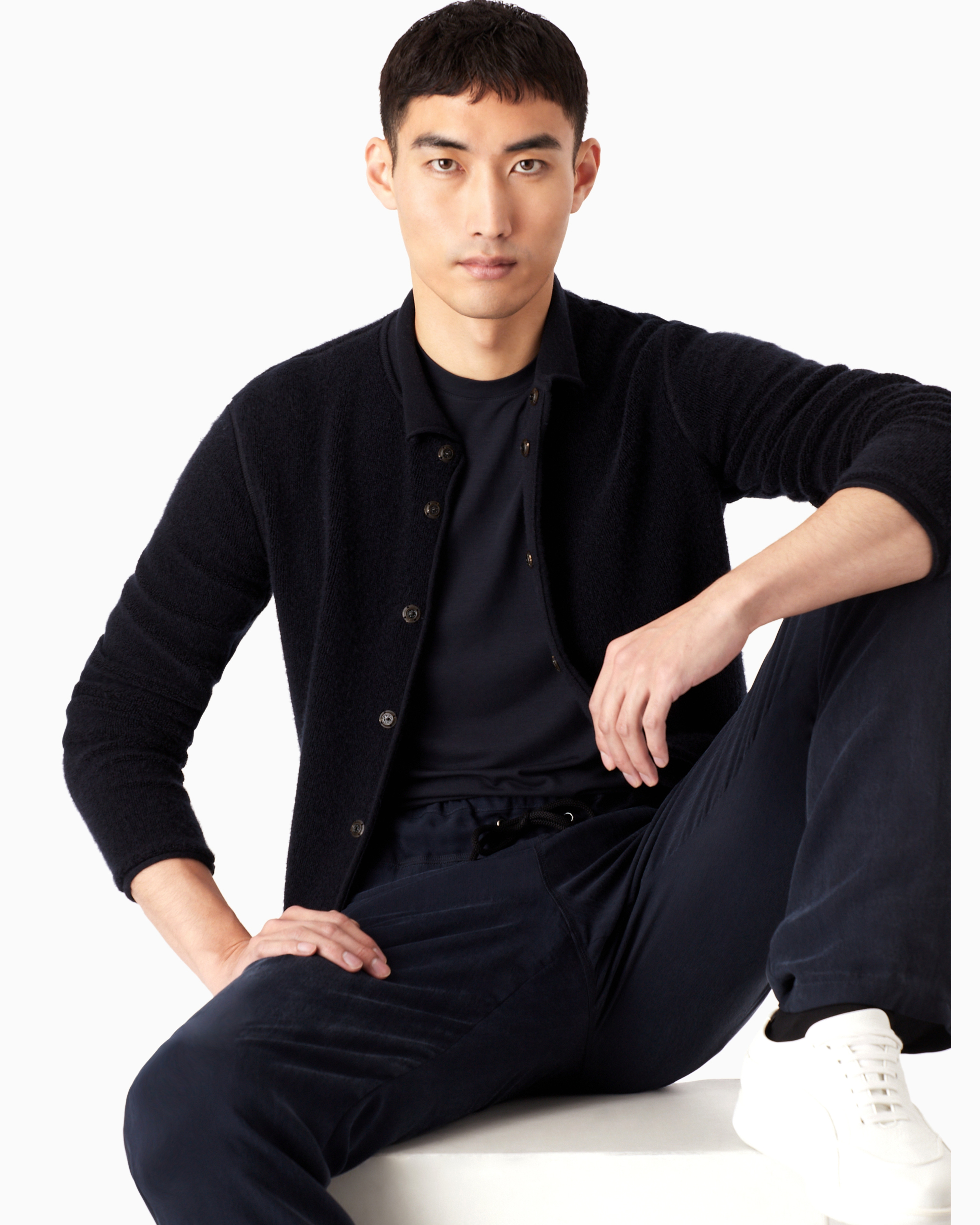 Giorgio Armani Crew-neck Long-sleeved T-shirt In Stretch Viscose Jersey In Navy Blue
