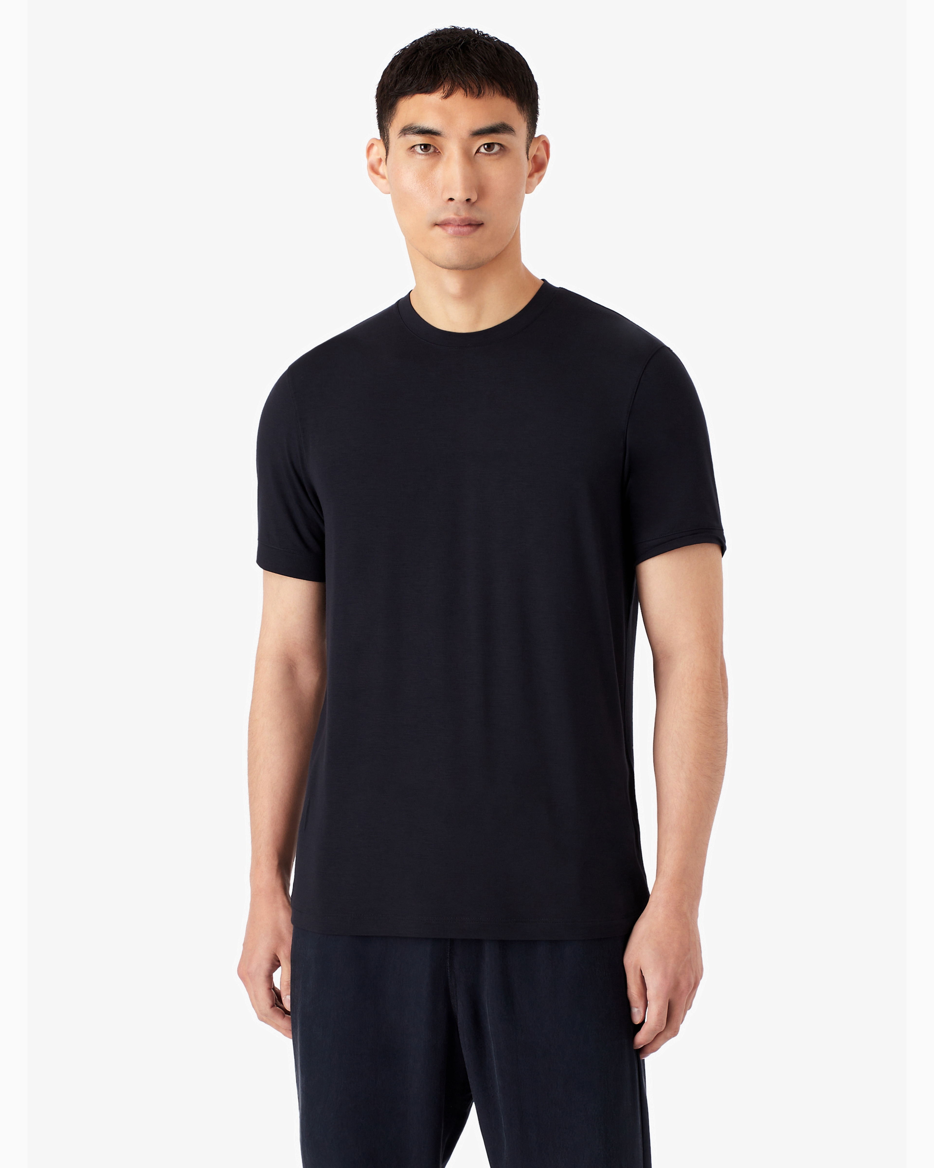 Giorgio Armani Crew-neck Long-sleeved T-shirt In Stretch Viscose Jersey In Navy Blue