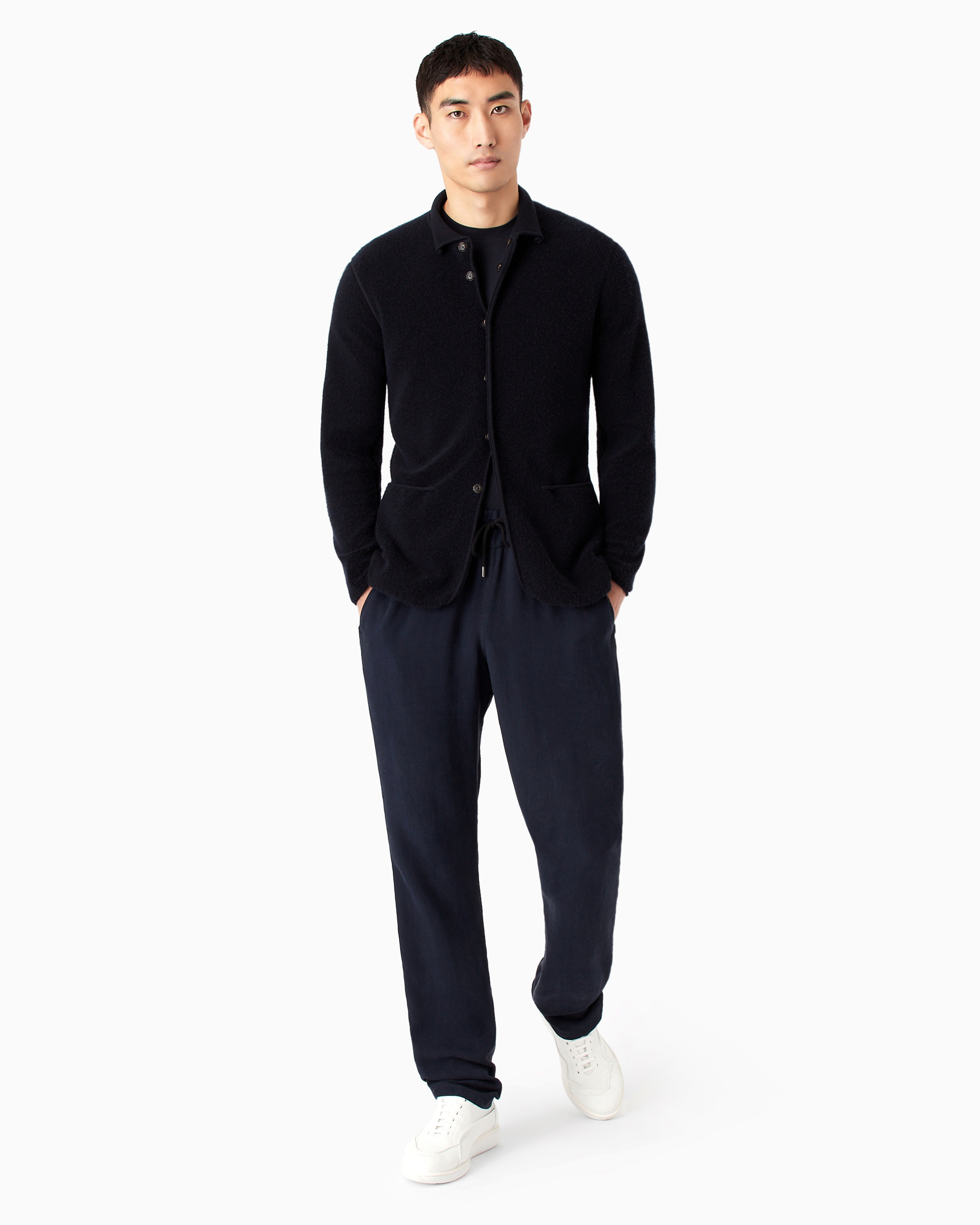Giorgio Armani Crew-neck Long-sleeved T-shirt In Stretch Viscose Jersey In Navy Blue