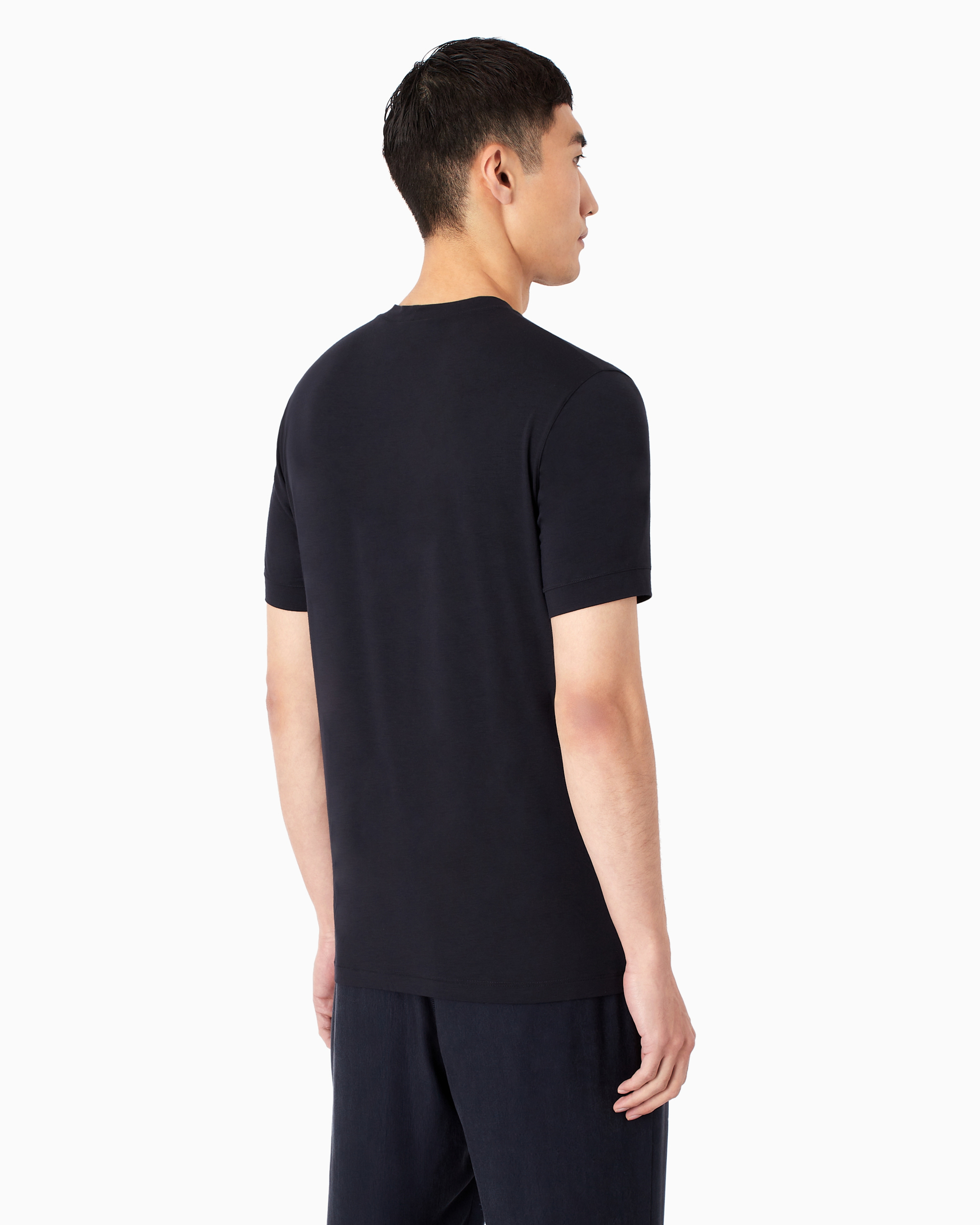 Giorgio Armani Crew-neck Long-sleeved T-shirt In Stretch Viscose Jersey In Navy Blue
