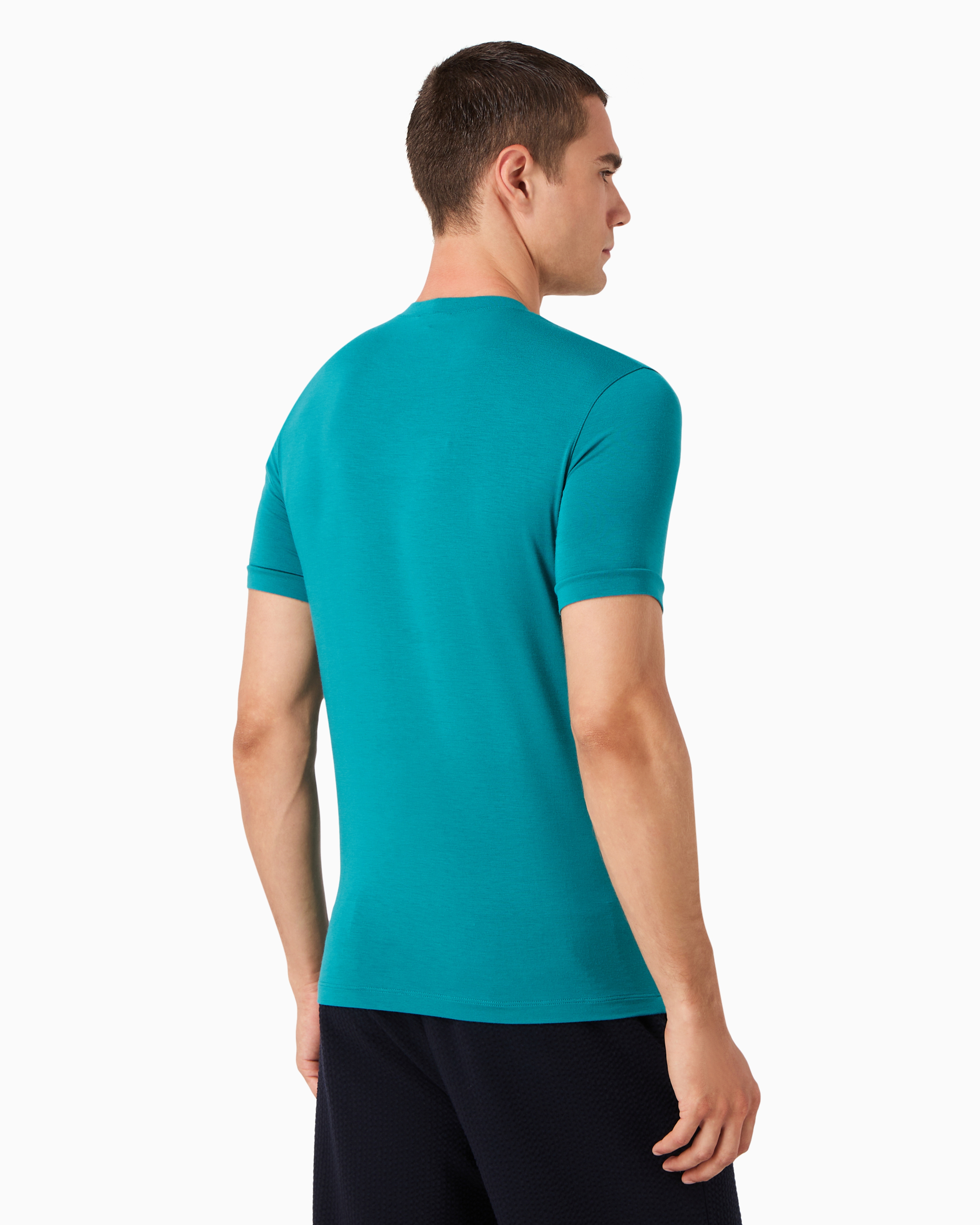 Shop Giorgio Armani Crew-neck Long-sleeved T-shirt In Stretch Viscose Jersey In Green