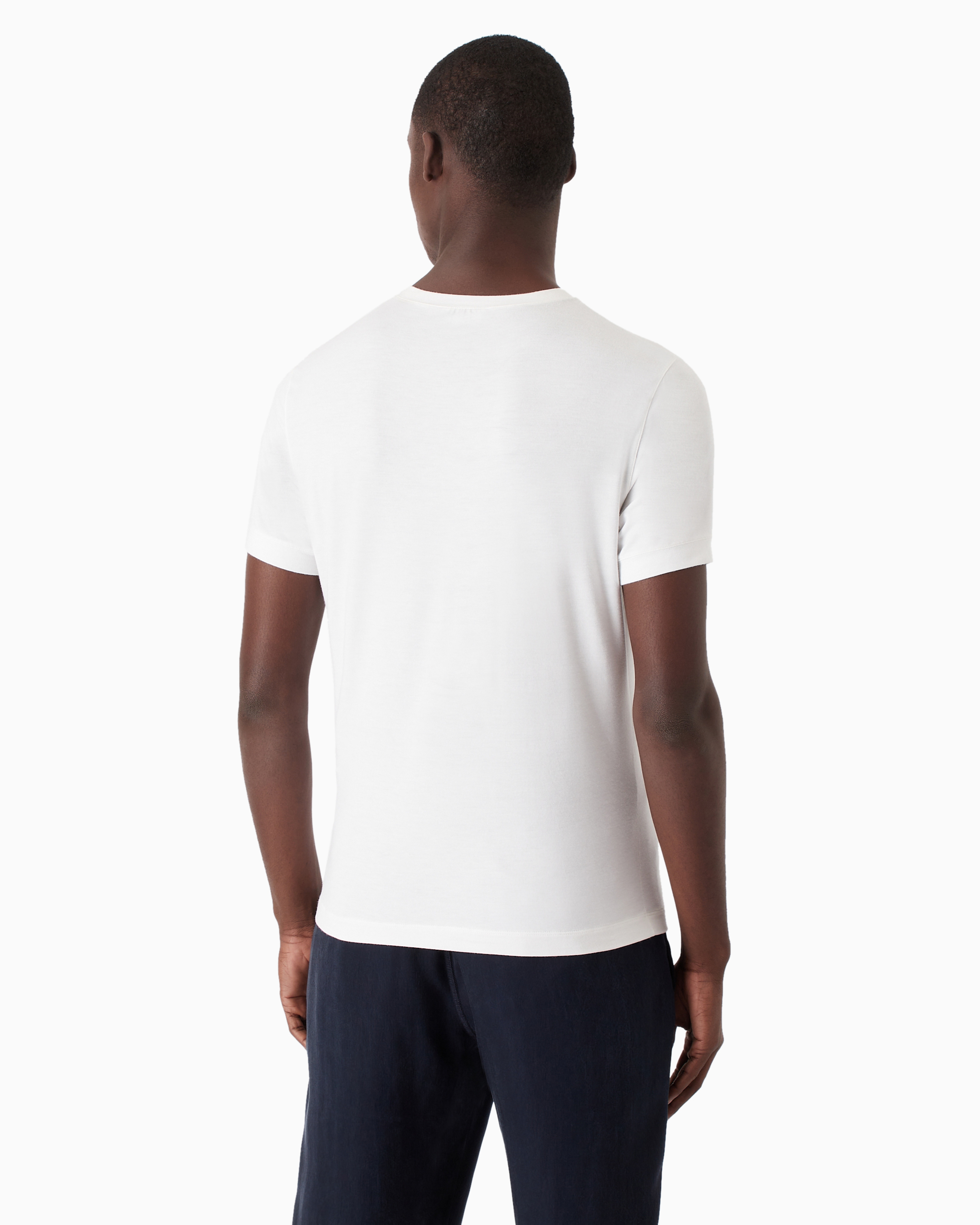 Shop Giorgio Armani Stretch Viscose Jersey, V-neck Icon T-shirt In White