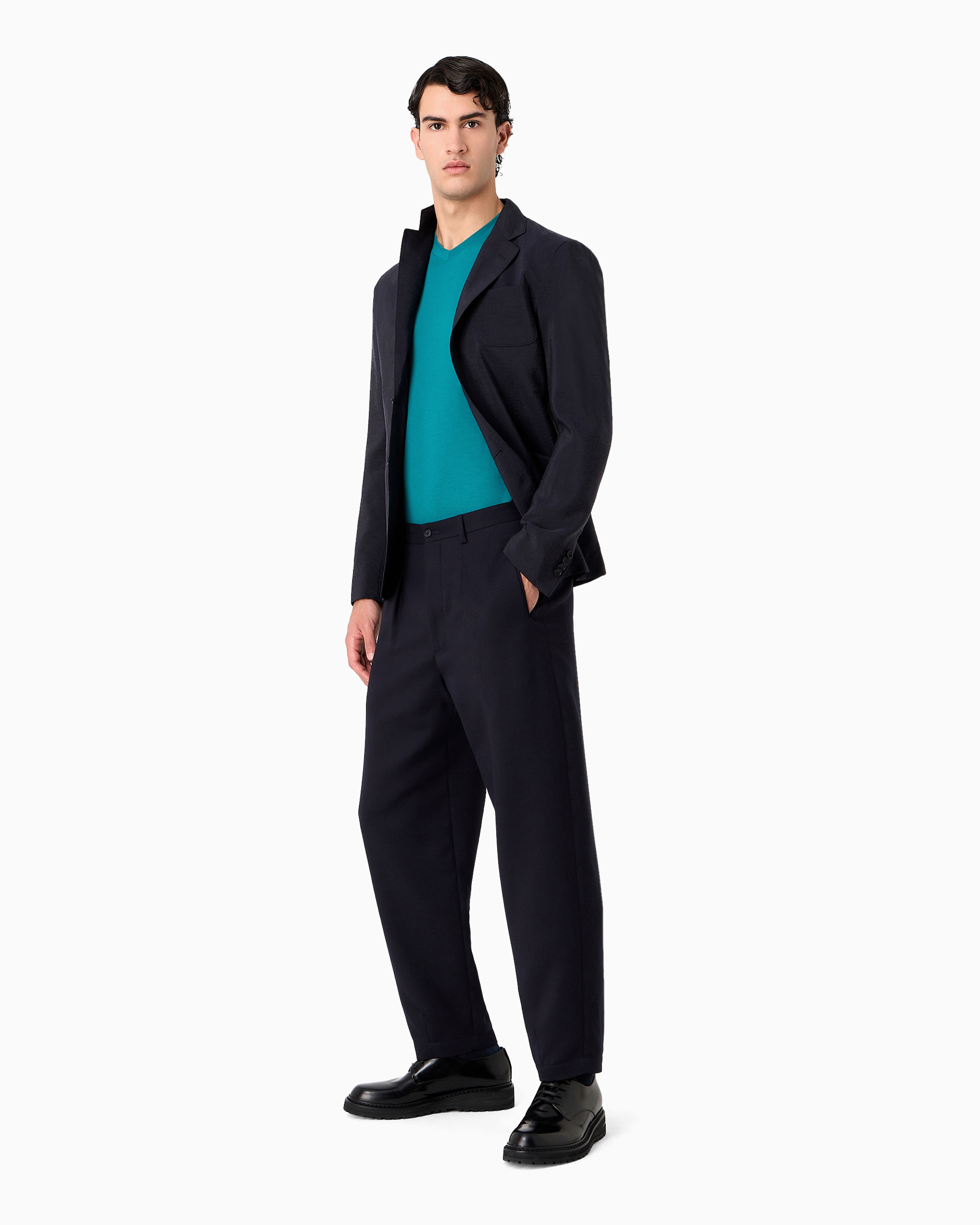Giorgio Armani Stretch Viscose Jersey, V-neck Icon T-shirt In Green
