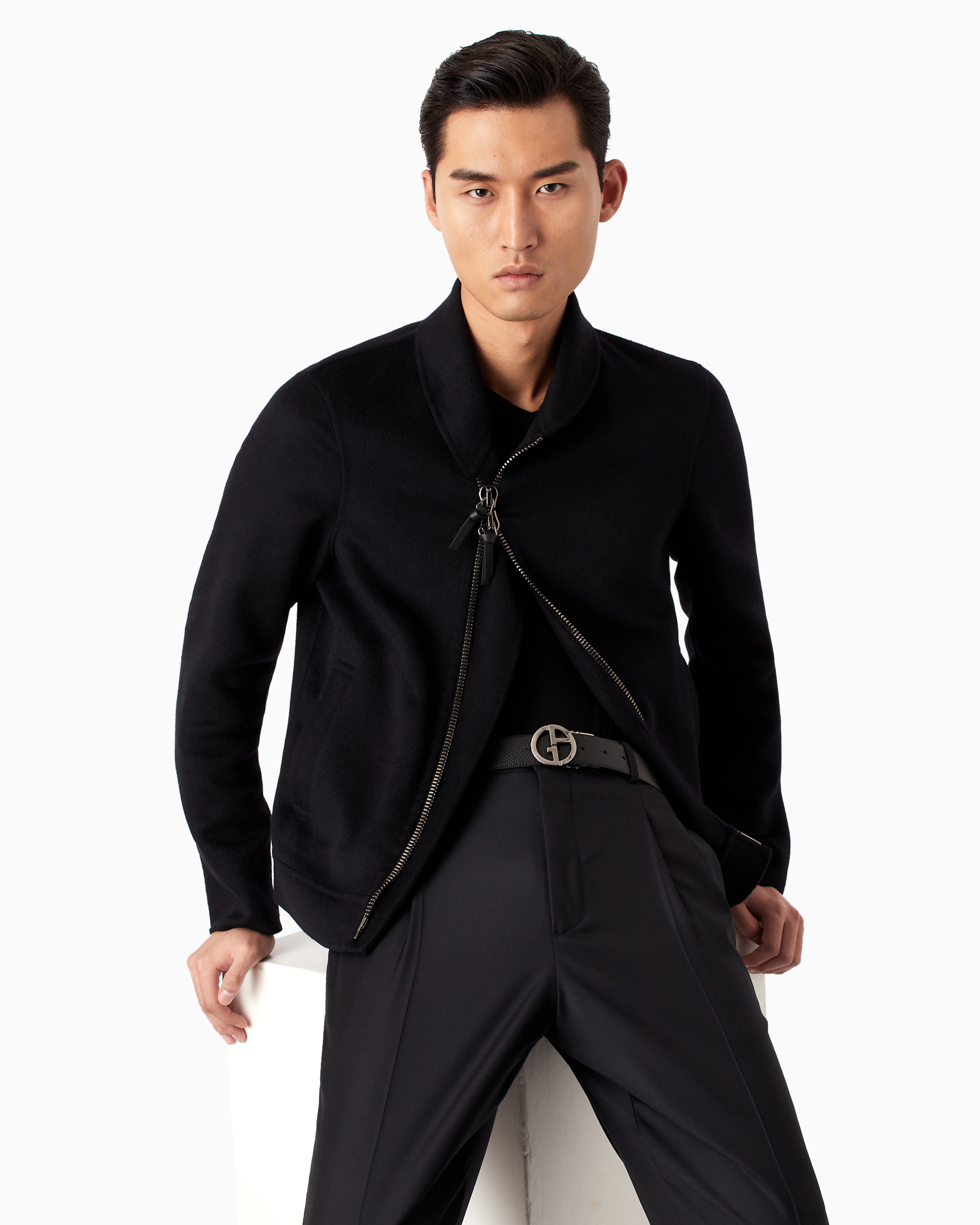 Giorgio Armani Official Store V-neck T-shirt Icon In Stretch Viscose Jersey In Black