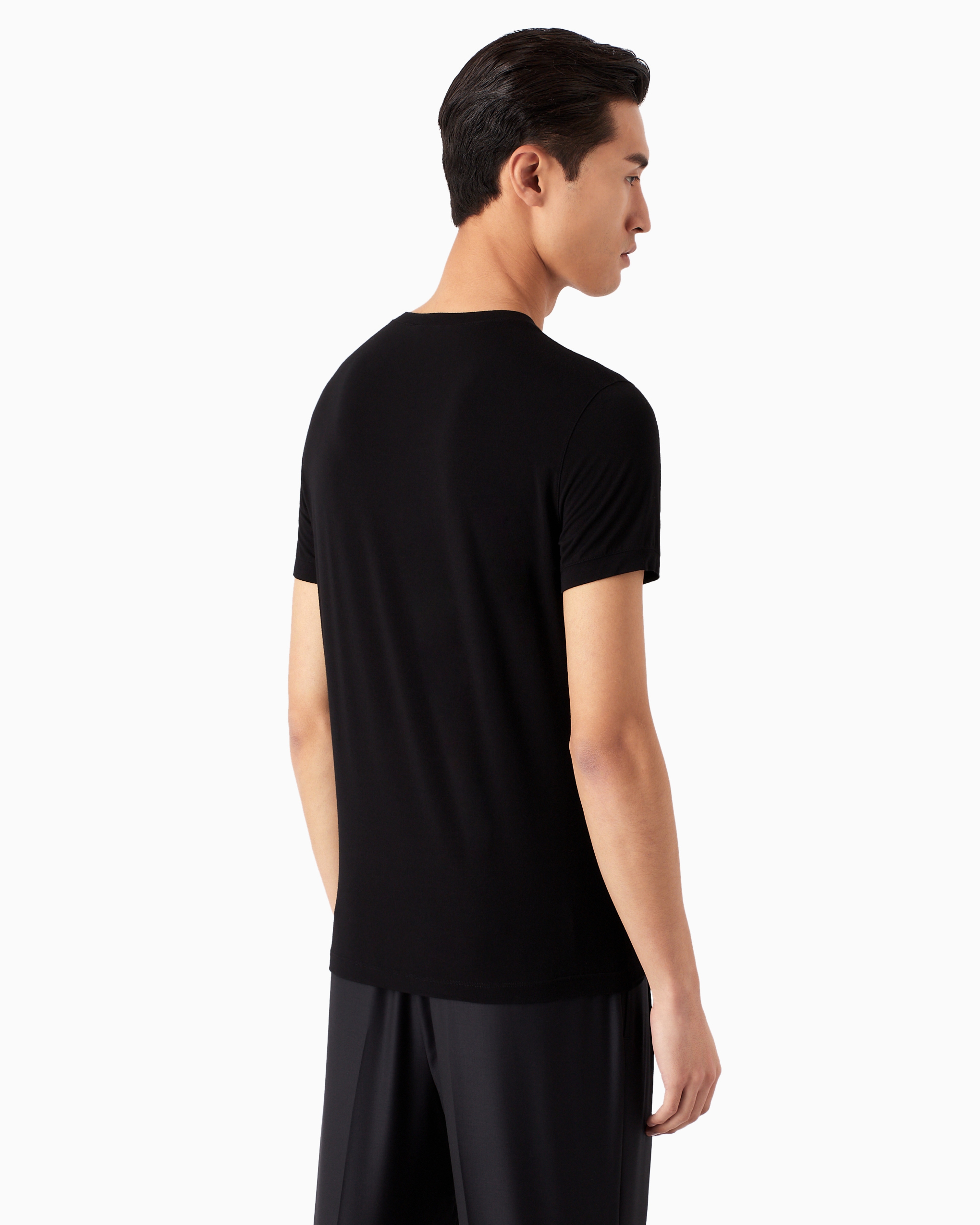 Giorgio Armani Official Store V-neck T-shirt Icon In Stretch Viscose Jersey In Black