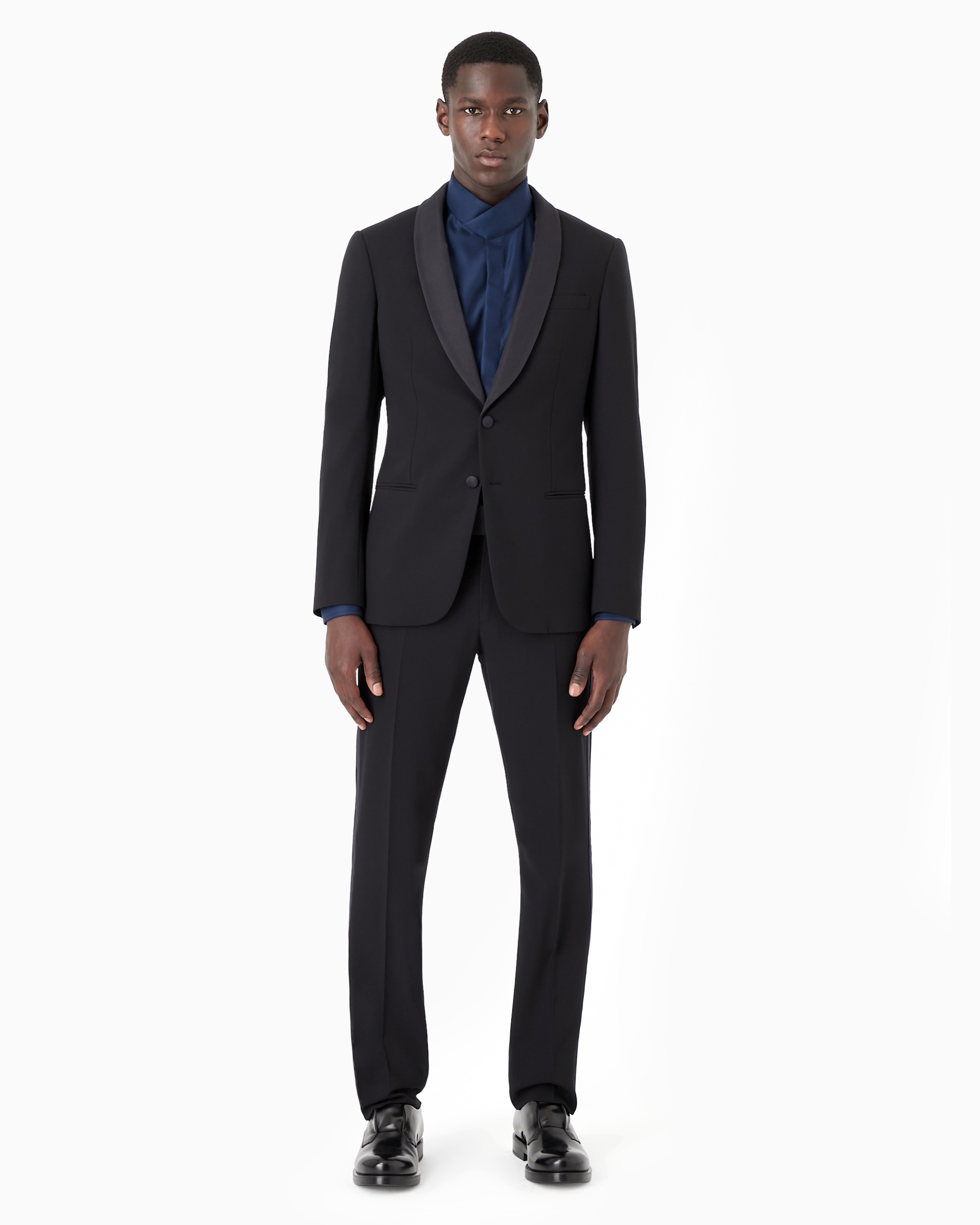 Shop Giorgio Armani Soho Line Single-breasted Tuxedo In Wool Crêpe In Navy Blue