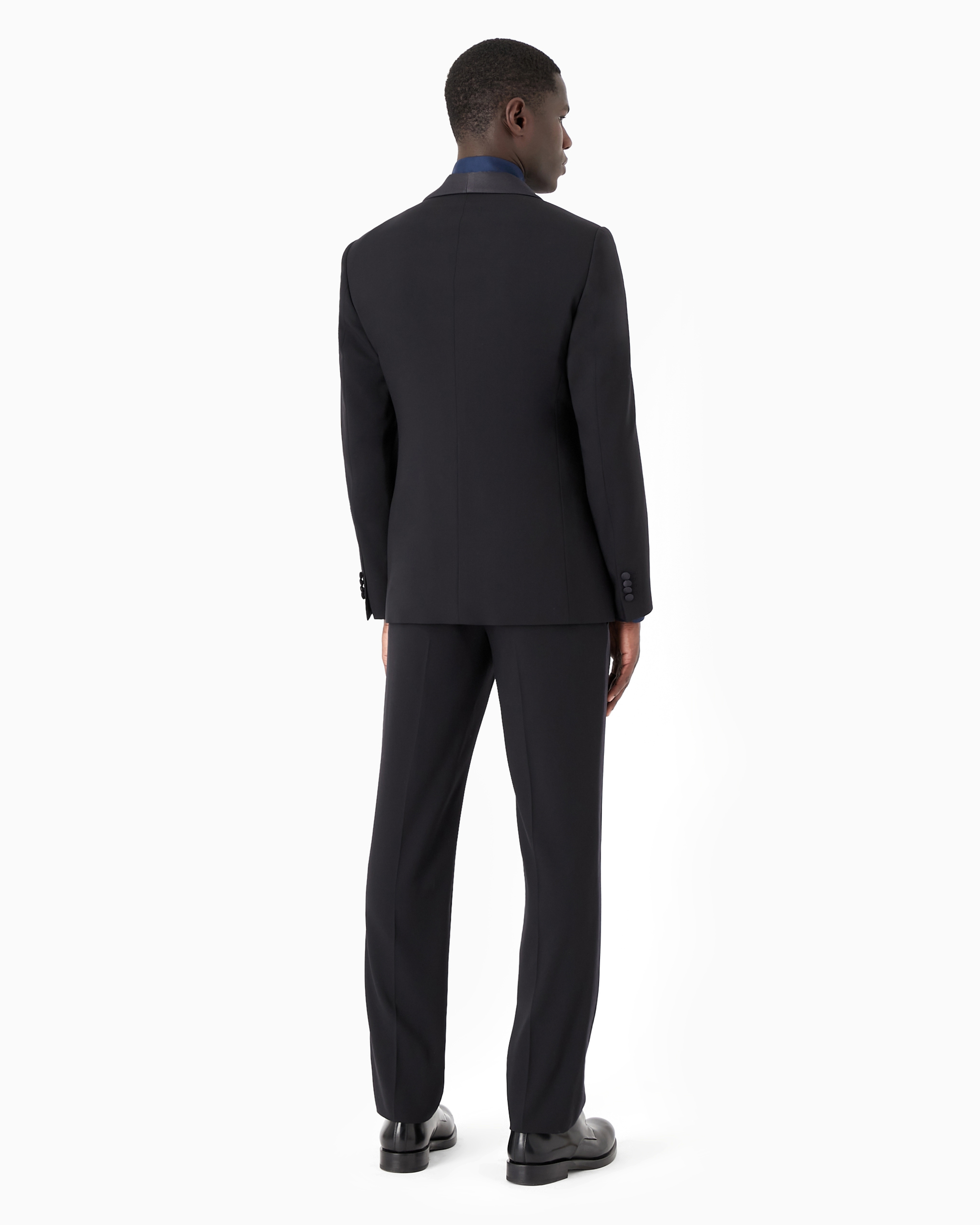 Shop Giorgio Armani Soho Line Single-breasted Tuxedo In Wool Crêpe In Navy Blue