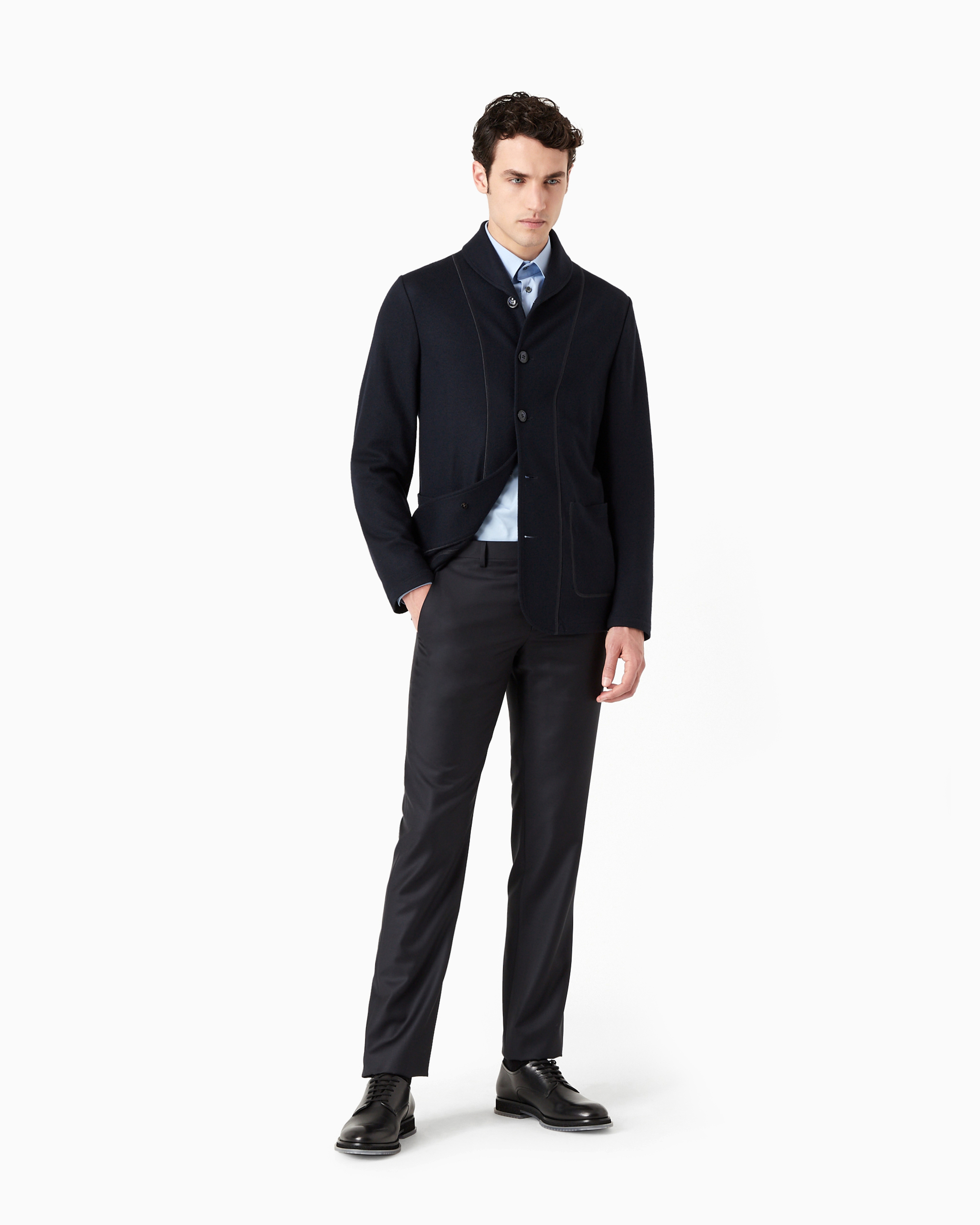 Giorgio Armani Official Store Wool And Cashmere Gabardine Trousers In Midnight Blue