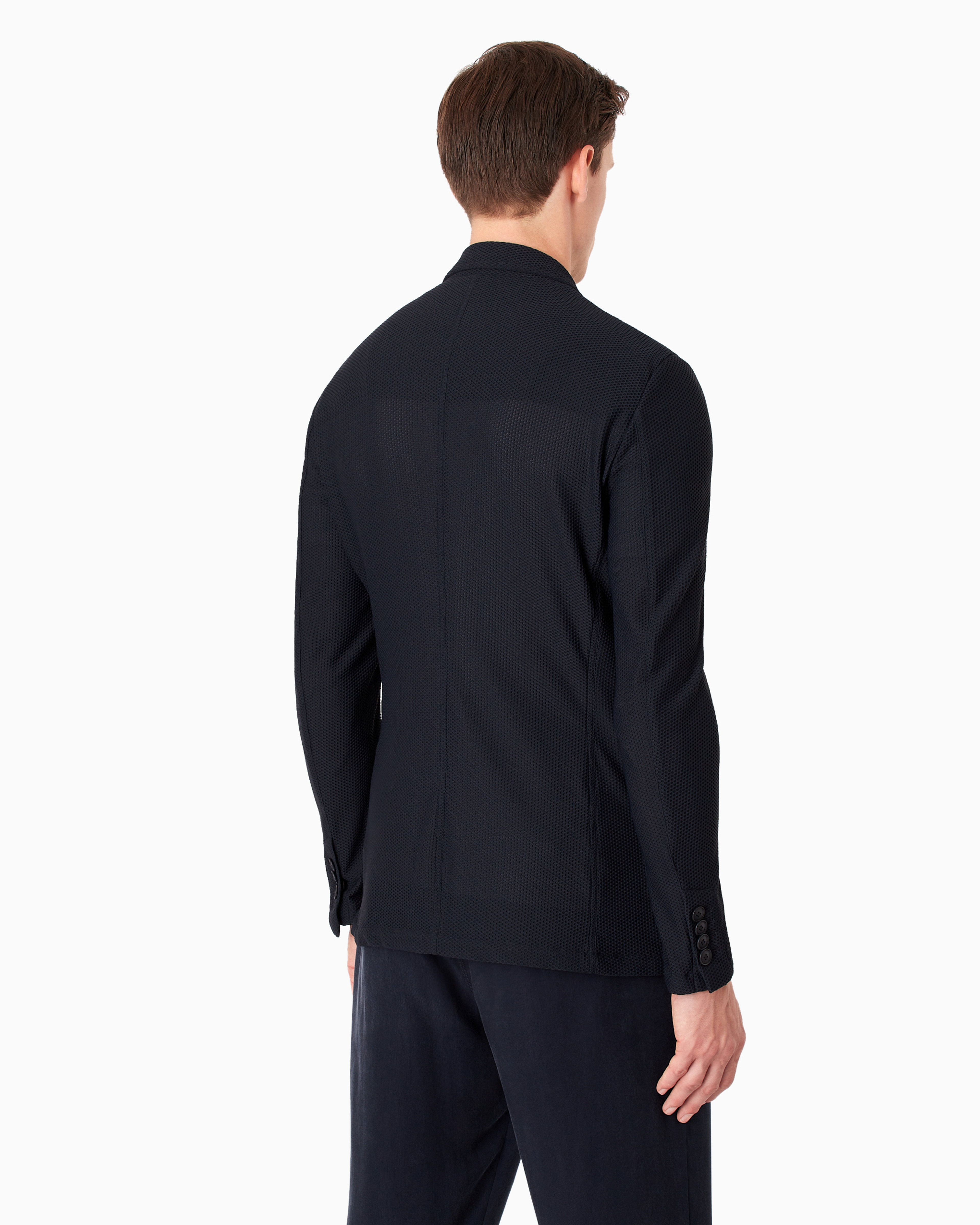 Giorgio Armani Official Store Icon Single-breasted Jacket In Technical Waffle Fabric In Navy Blue