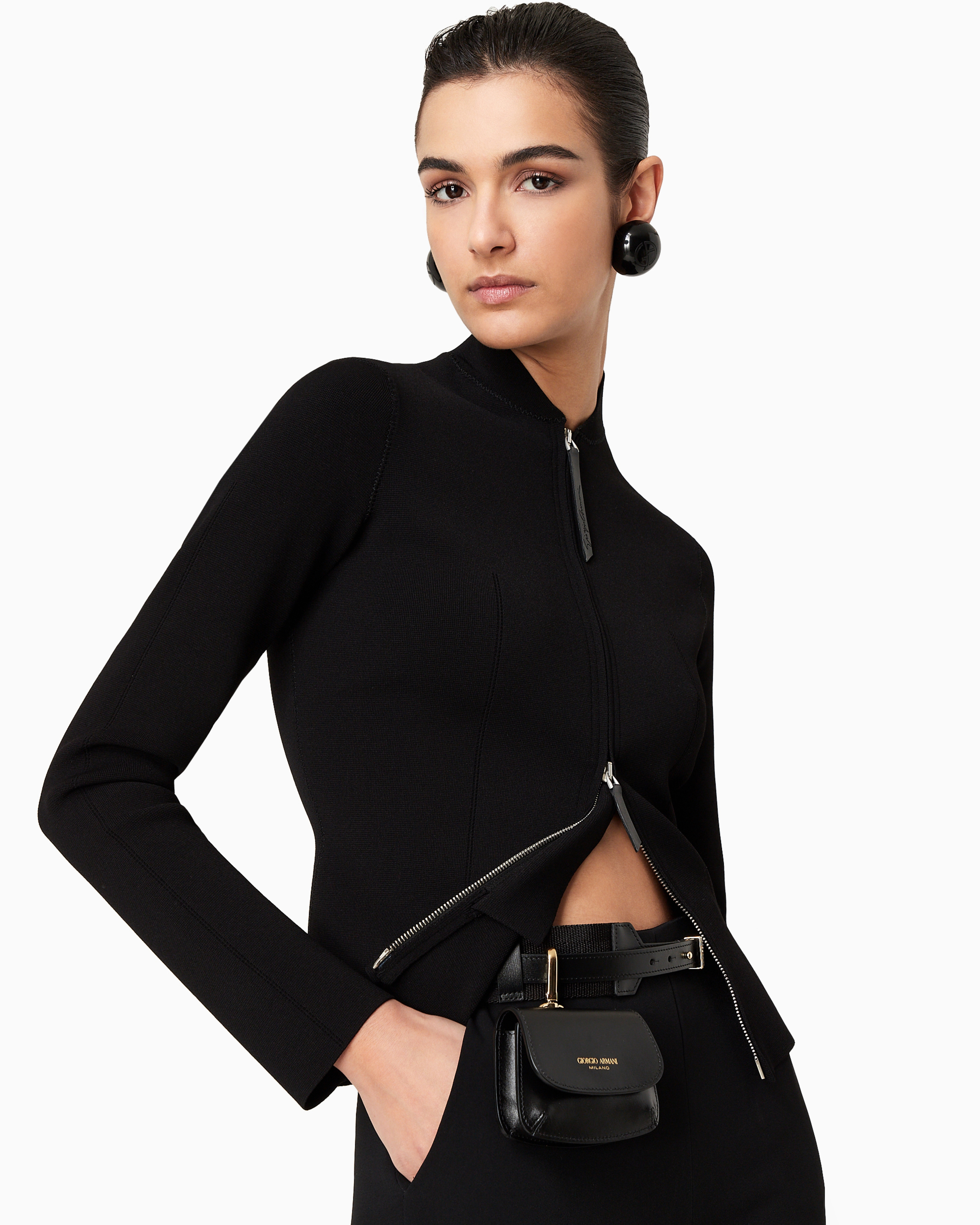 Giorgio Armani Palmellato Calfskin Mini Charm In Black