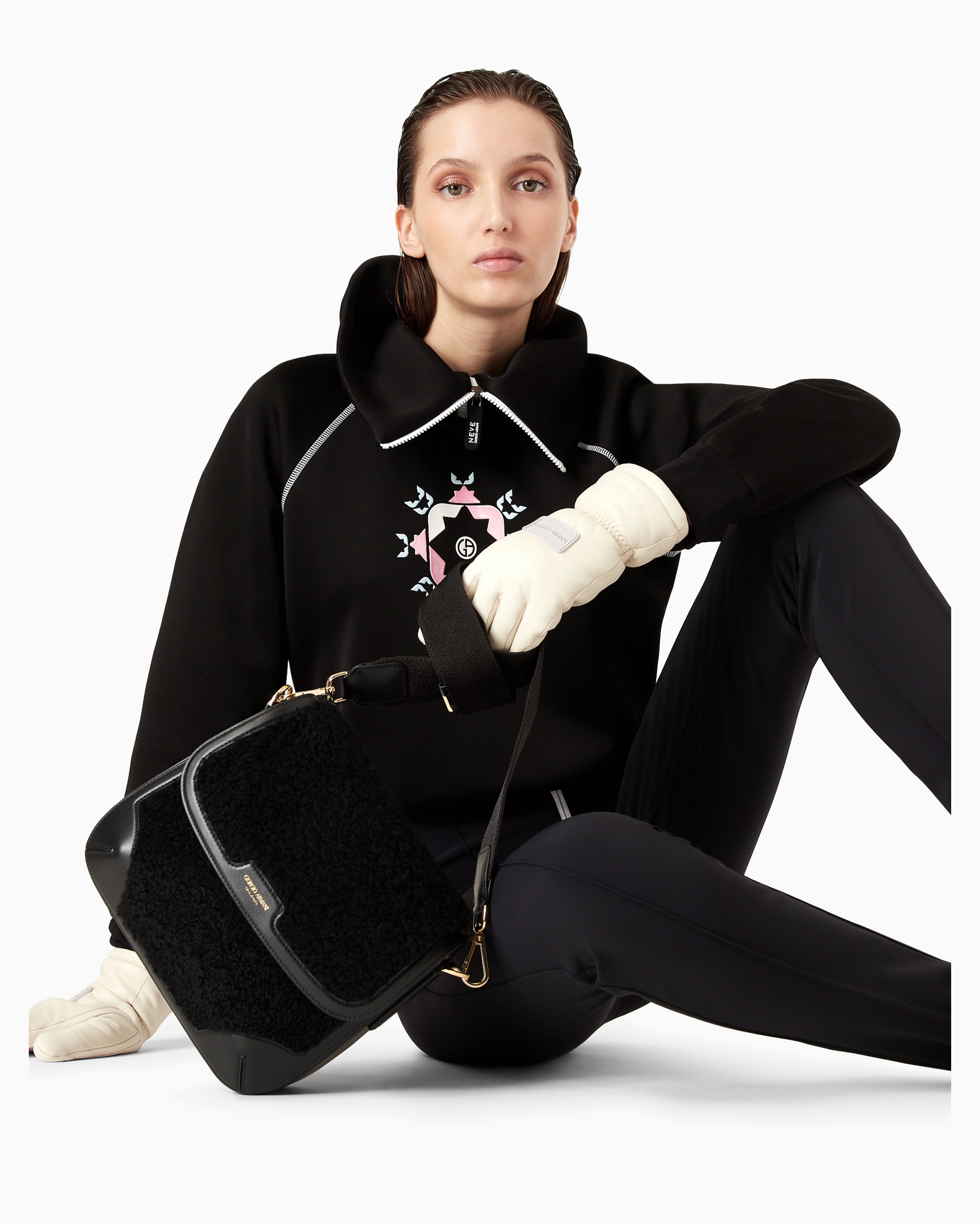 Giorgio Armani Neve Technical Stretch Ski Leggings With Stirrups In Black