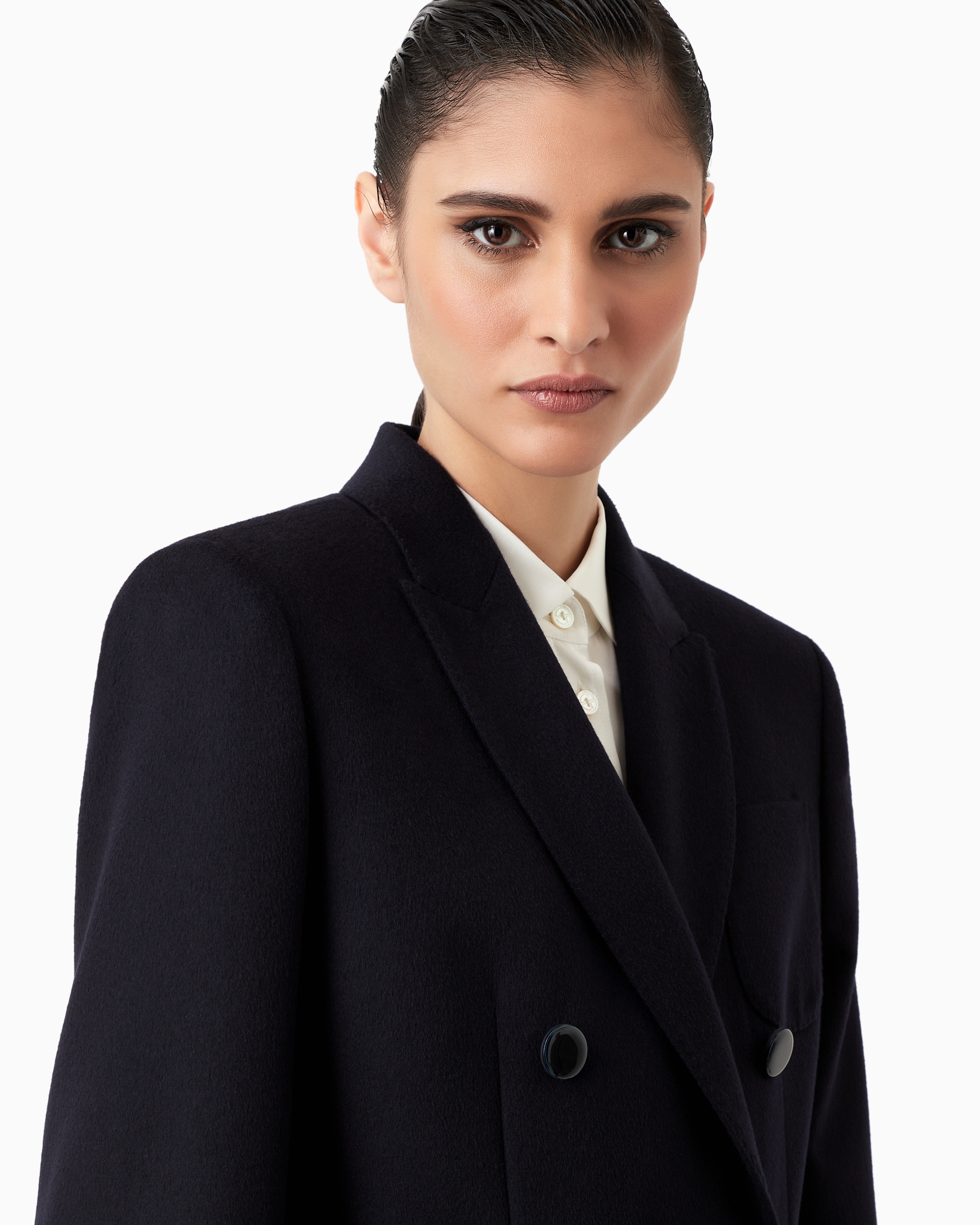 Giorgio Armani Official Store Double-breasted Jacket In Virgin Wool And Cashmere In Navy Blue