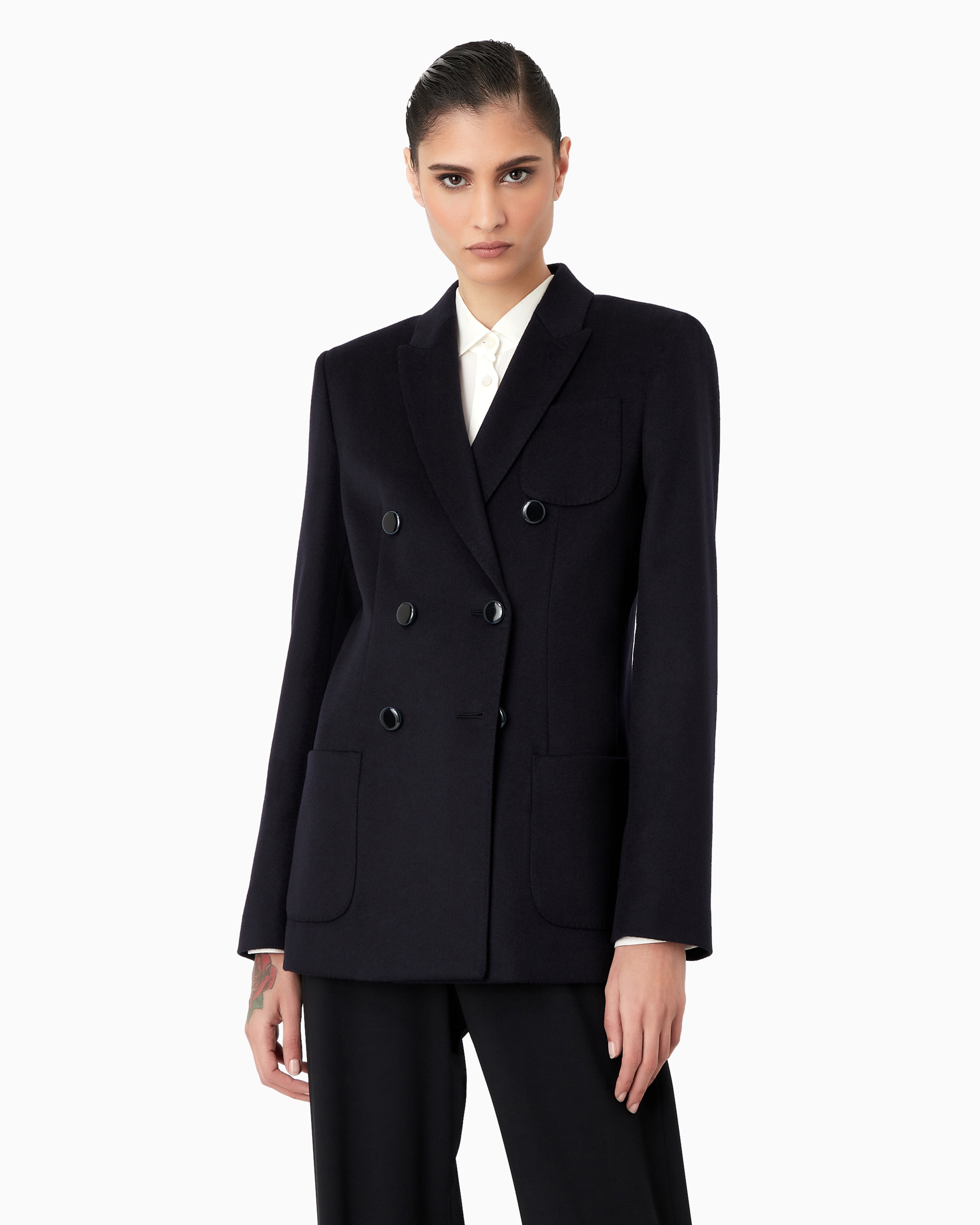 Giorgio Armani Official Store Double-breasted Jacket In Virgin Wool And Cashmere In Navy Blue
