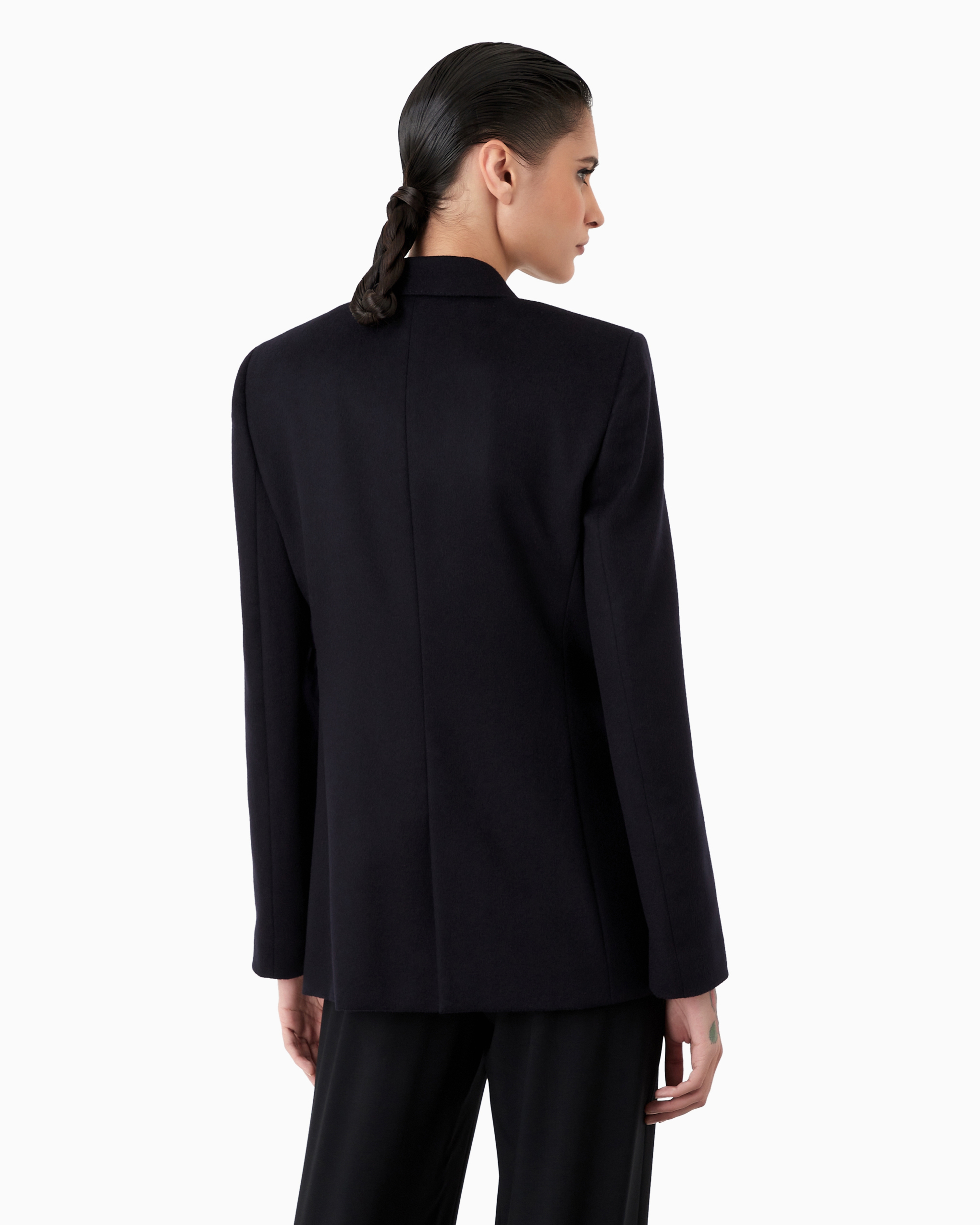 Giorgio Armani Official Store Double-breasted Jacket In Virgin Wool And Cashmere In Navy Blue