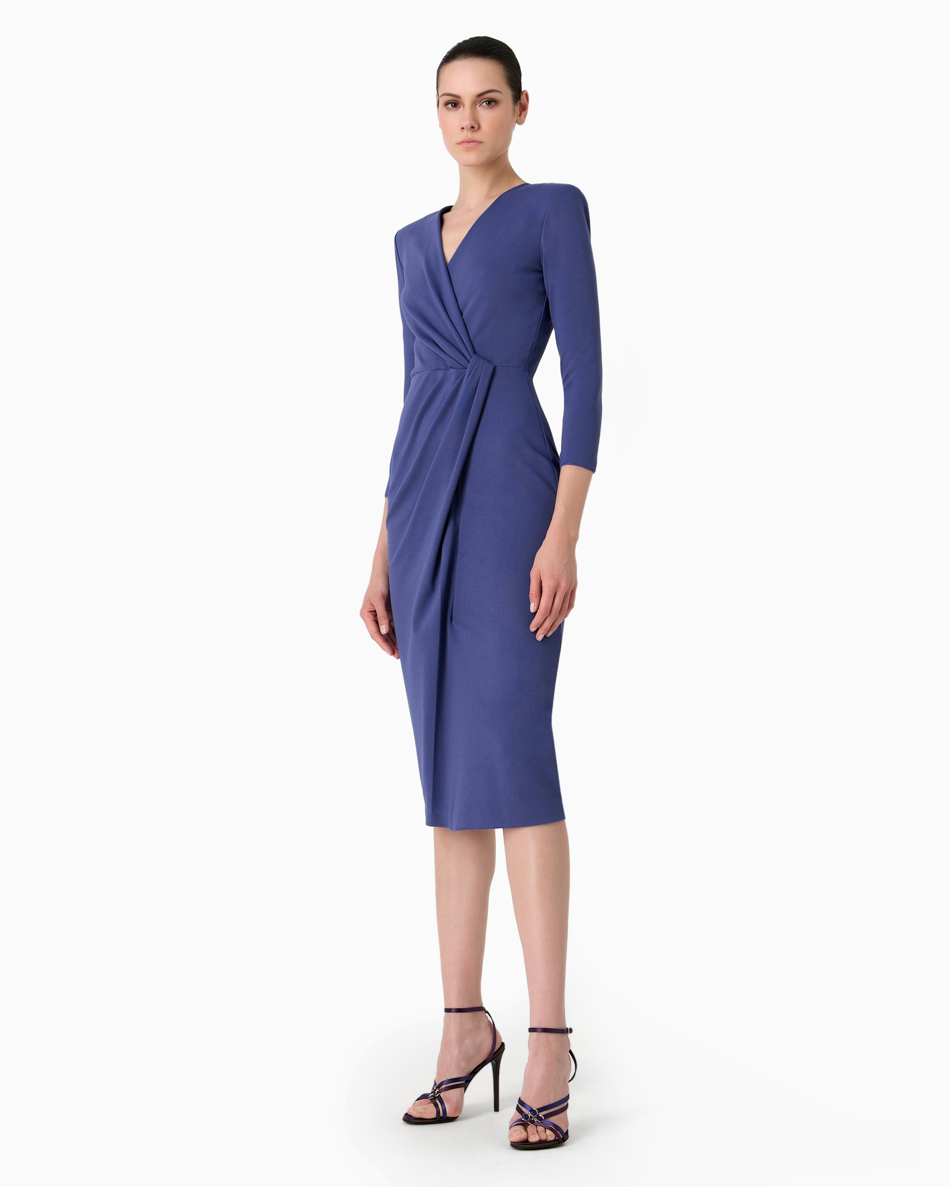 GIORGIO ARMANI VISCOSE-BLEND MILANO-STITCH MIDI DRESS 