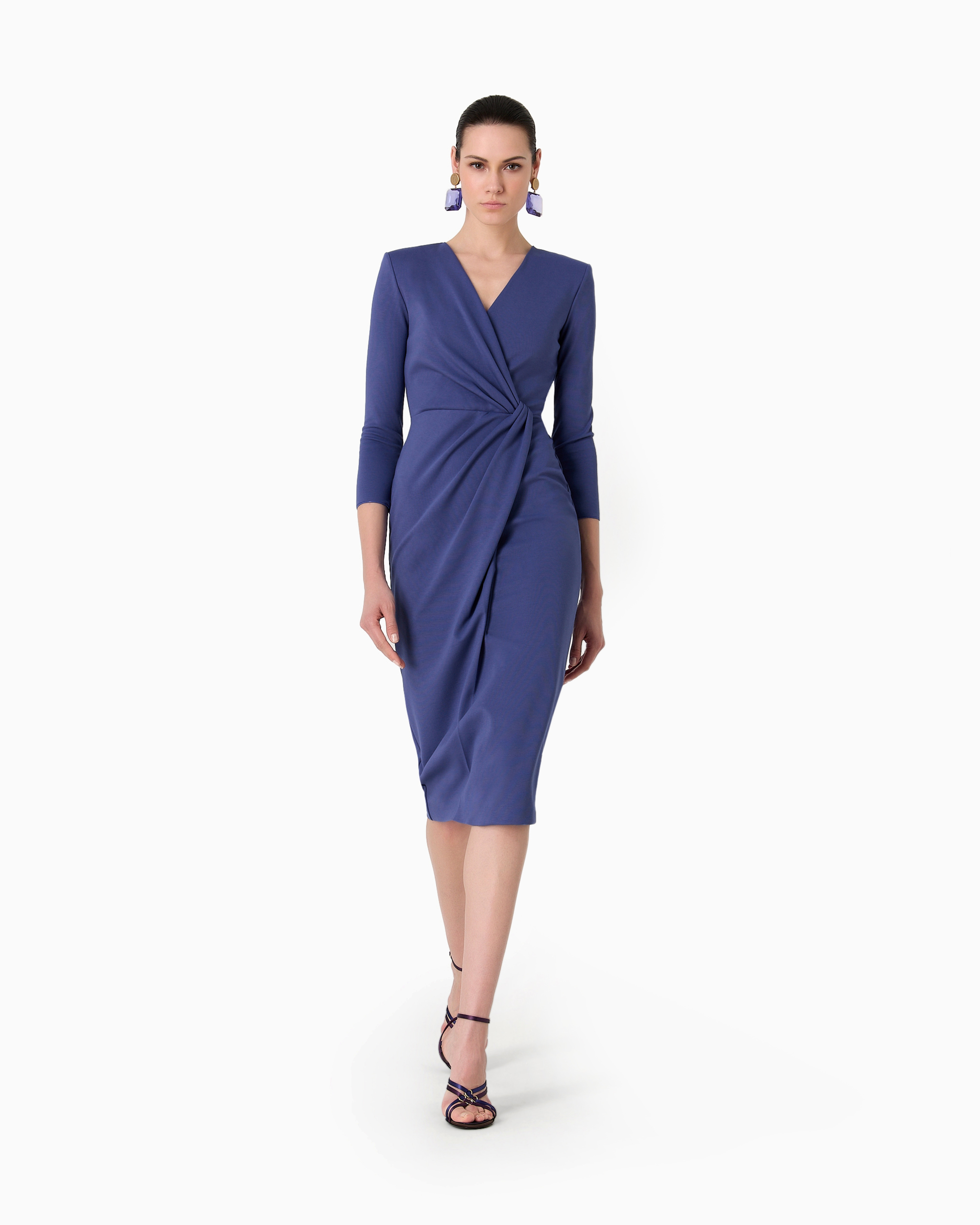 GIORGIO ARMANI VISCOSE-BLEND MILANO-STITCH MIDI DRESS 