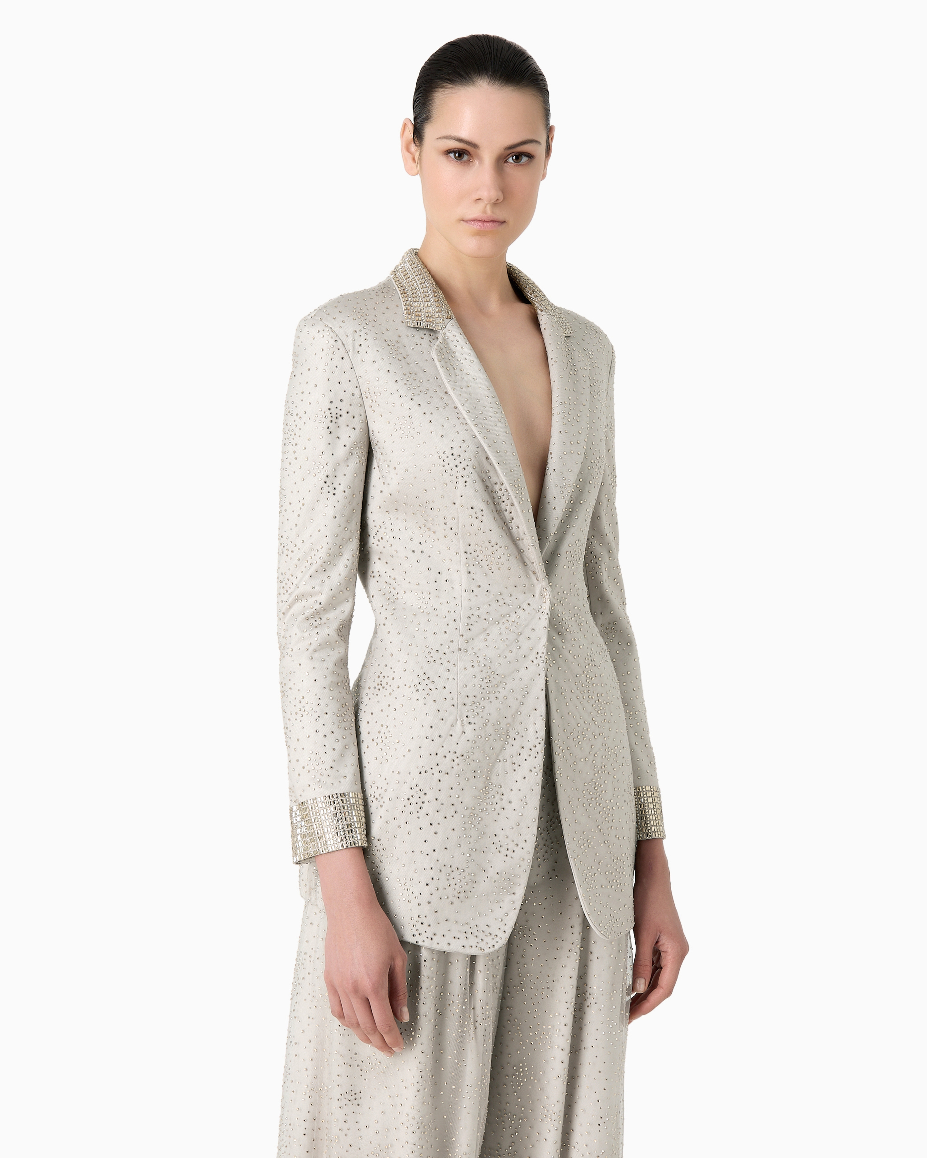 Crystal-embroidered single-breasted jacket | Giorgio Armani