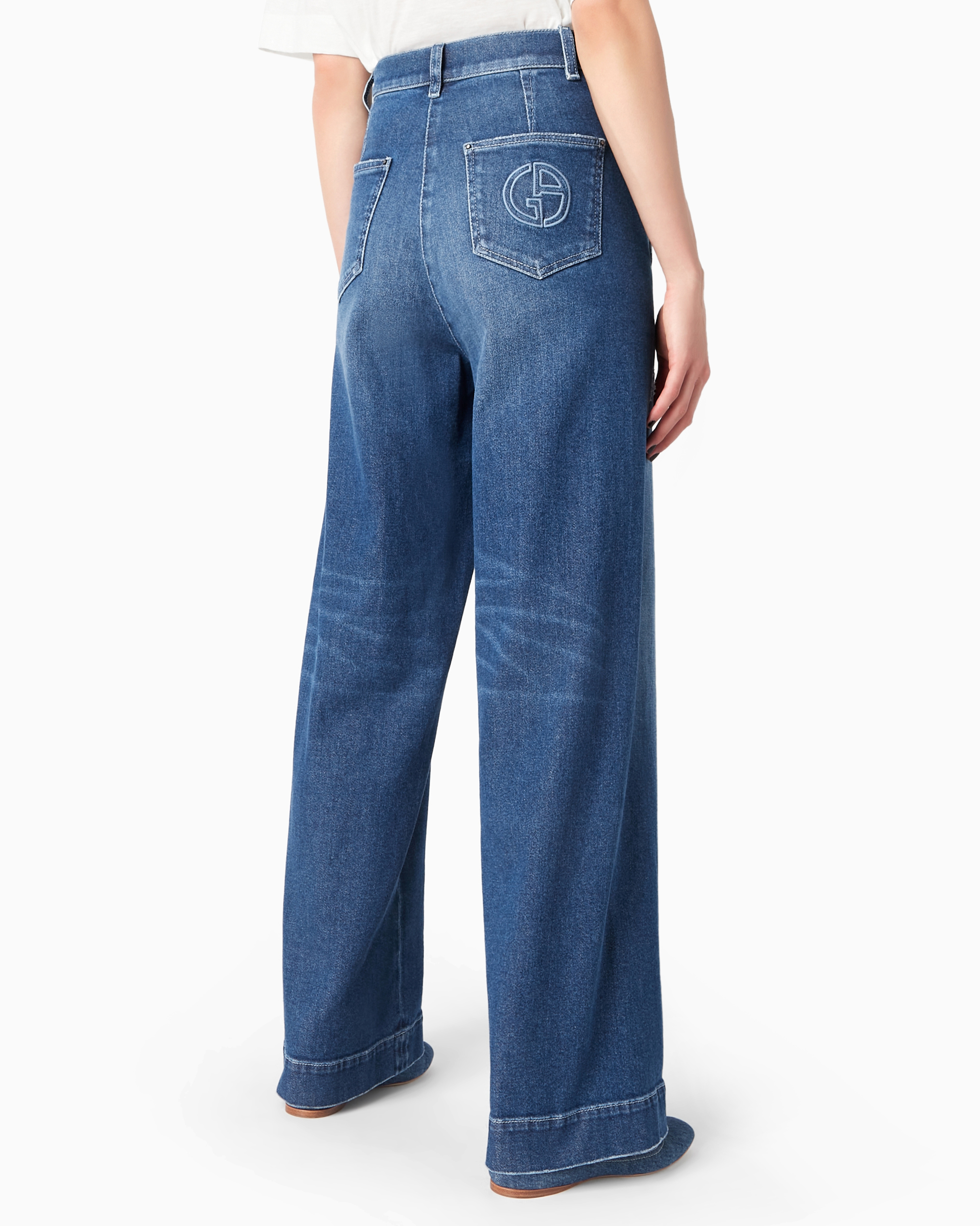 パンツ GIORGIO ARMANI Woman Pants Navy 3SHPP0VWT040L UBJ9 Denim Collection wide-leg trousers in stretch cotton denim