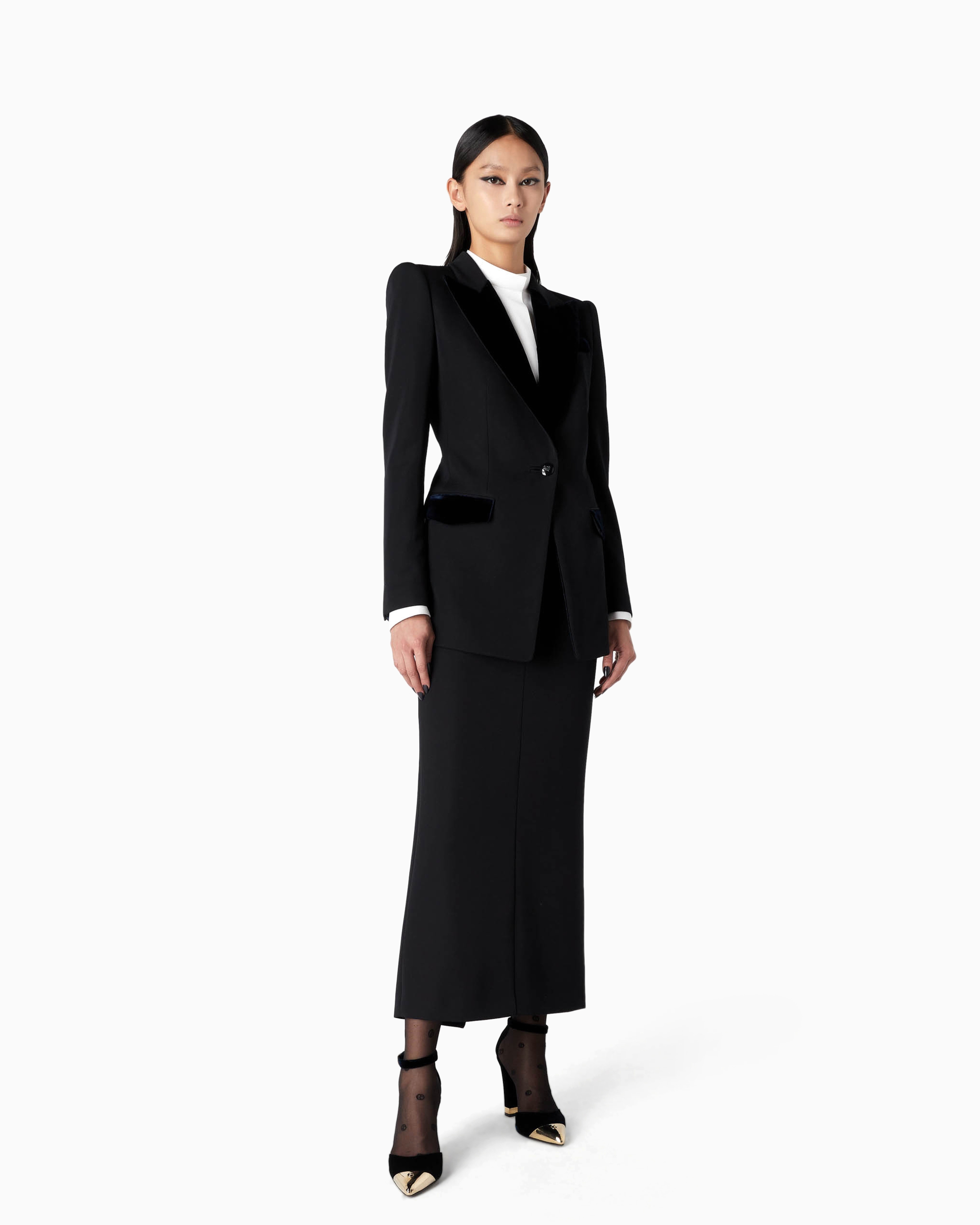 Barathea wool and velvet midi skirt | Giorgio Armani