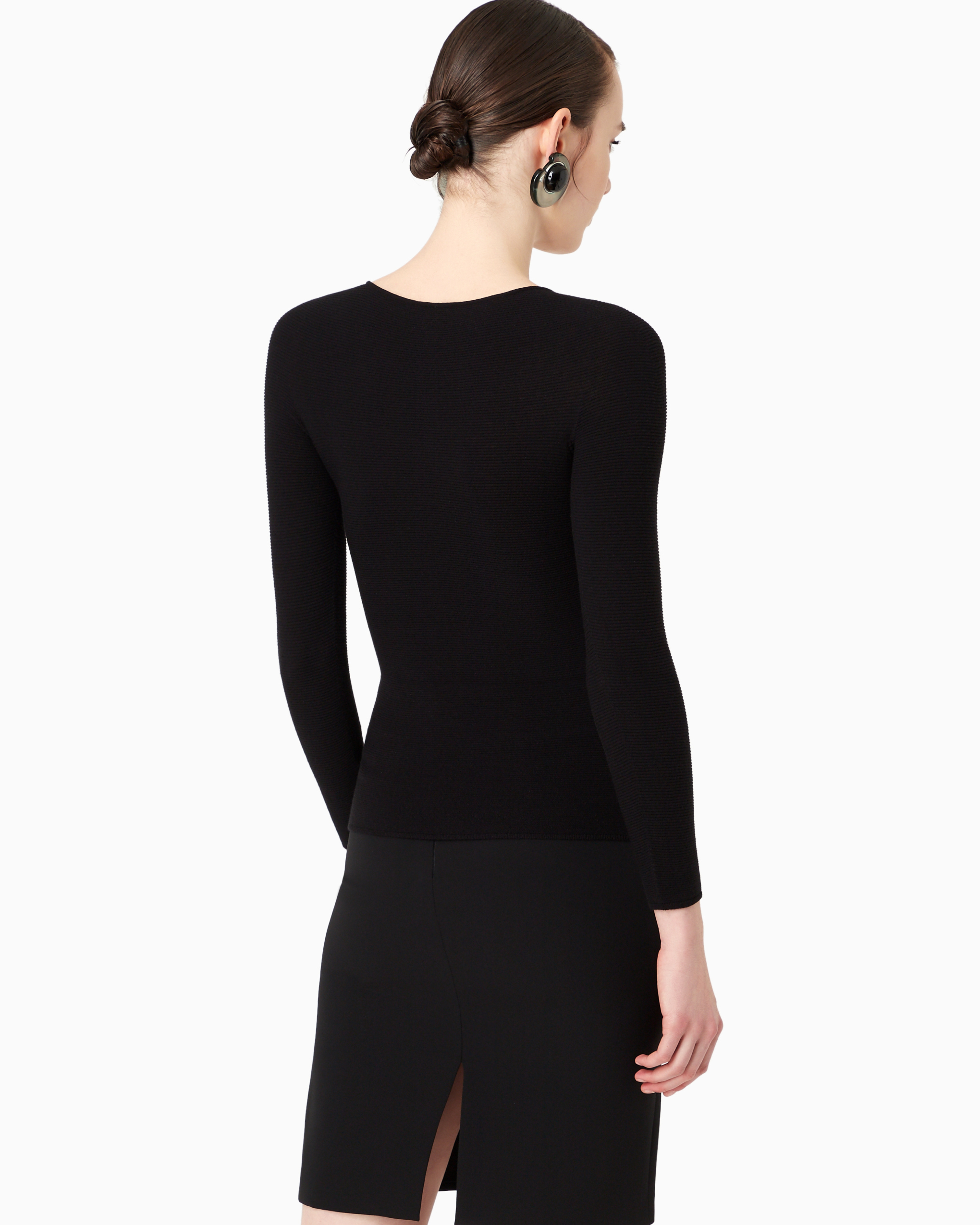 Giorgio Armani Links-stitch Viscose Long-sleeved Jumper In Black