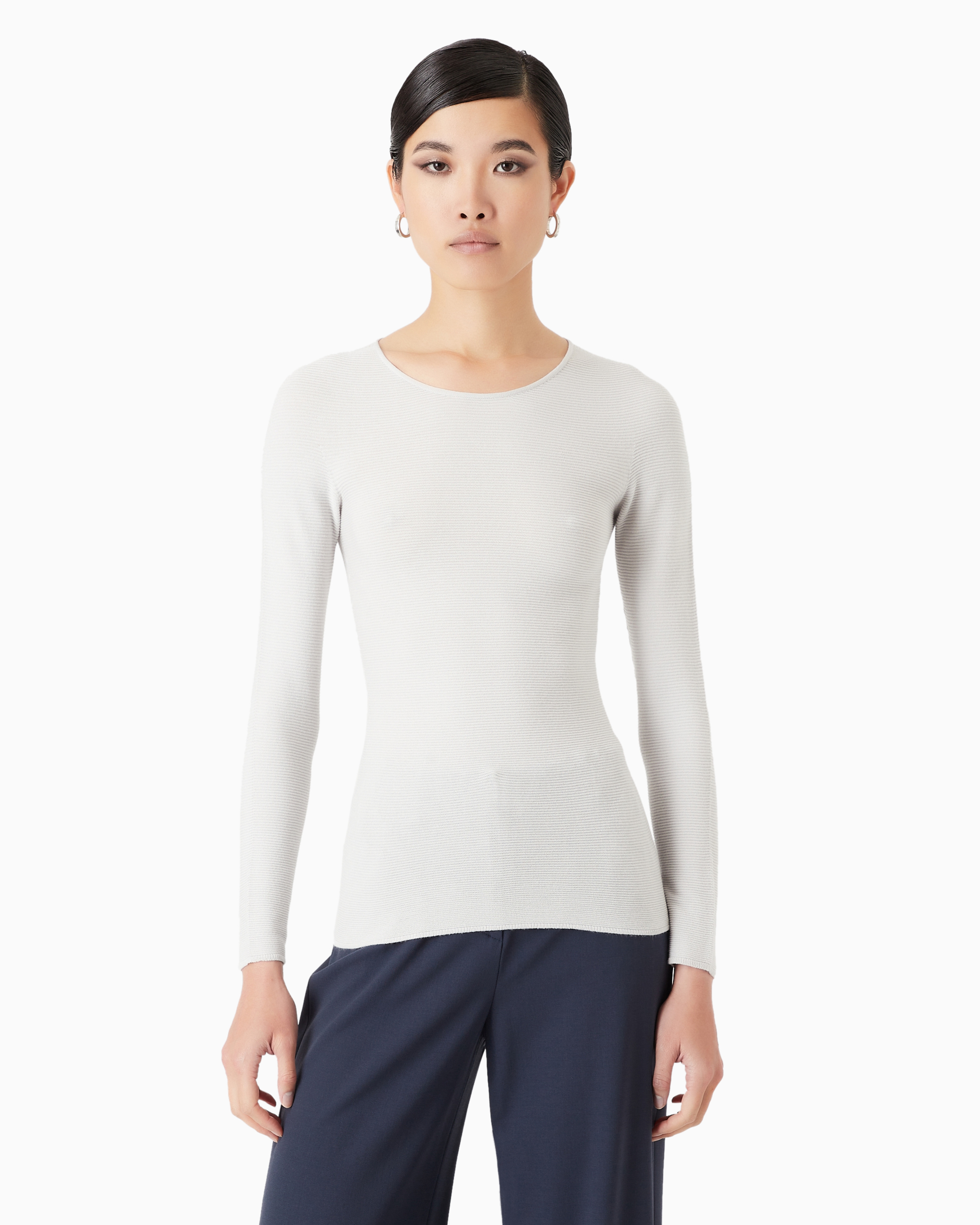 Giorgio Armani Links-stitch Viscose Long-sleeved Jumper In Beige