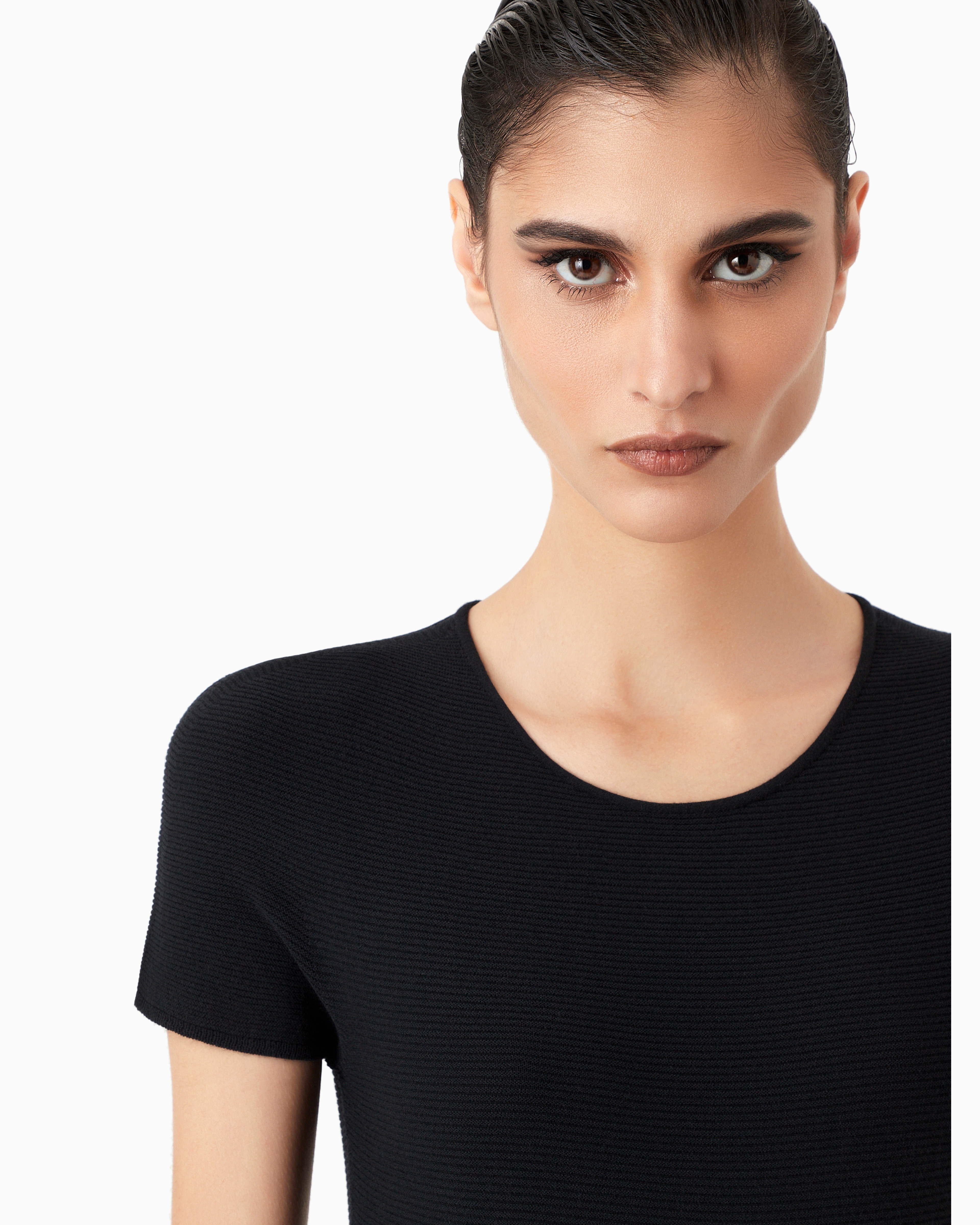 Giorgio Armani Links-stitch Viscose Short-sleeved Jumper In Navy Blue