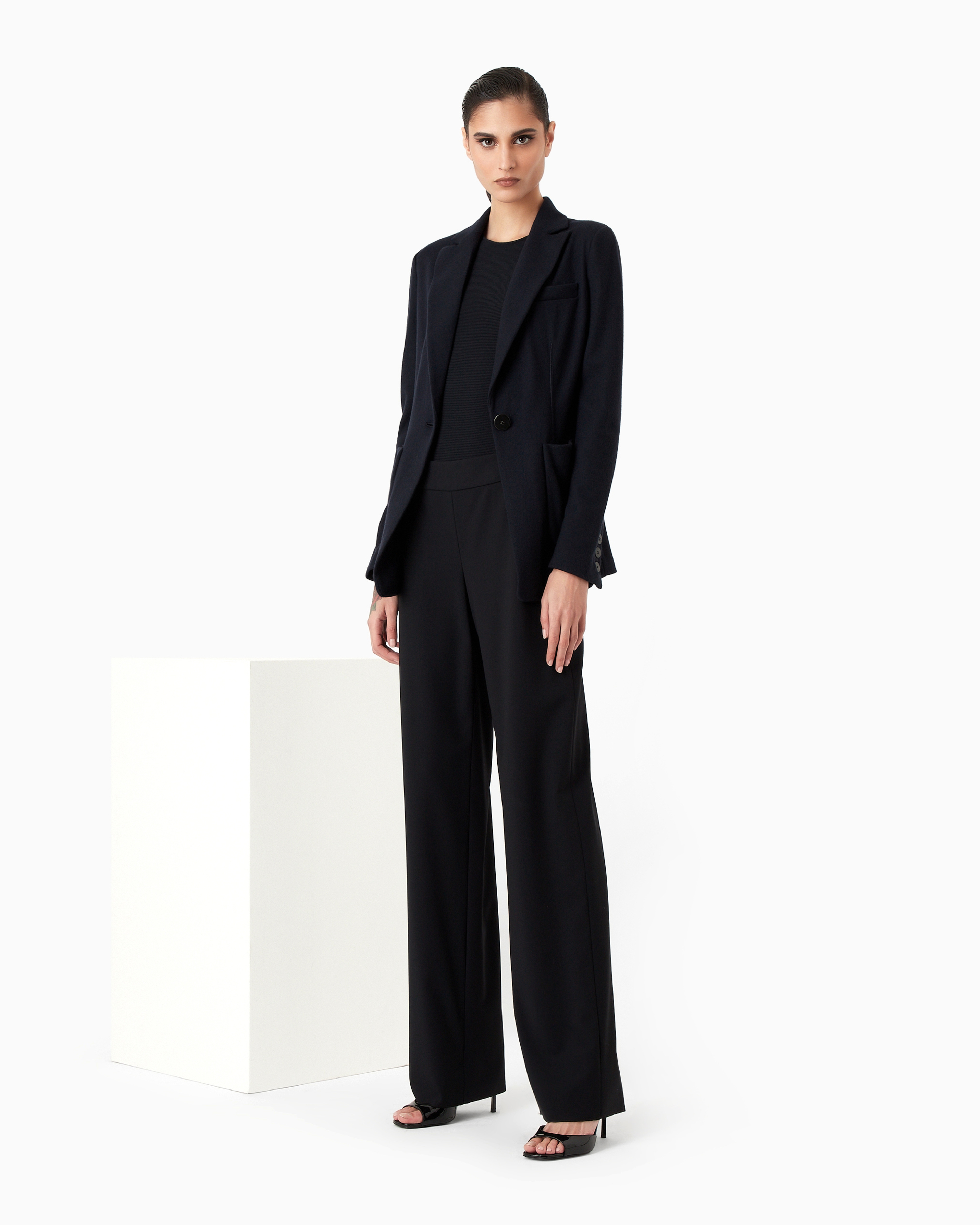 Giorgio Armani Links-stitch Viscose Short-sleeved Jumper In Navy Blue