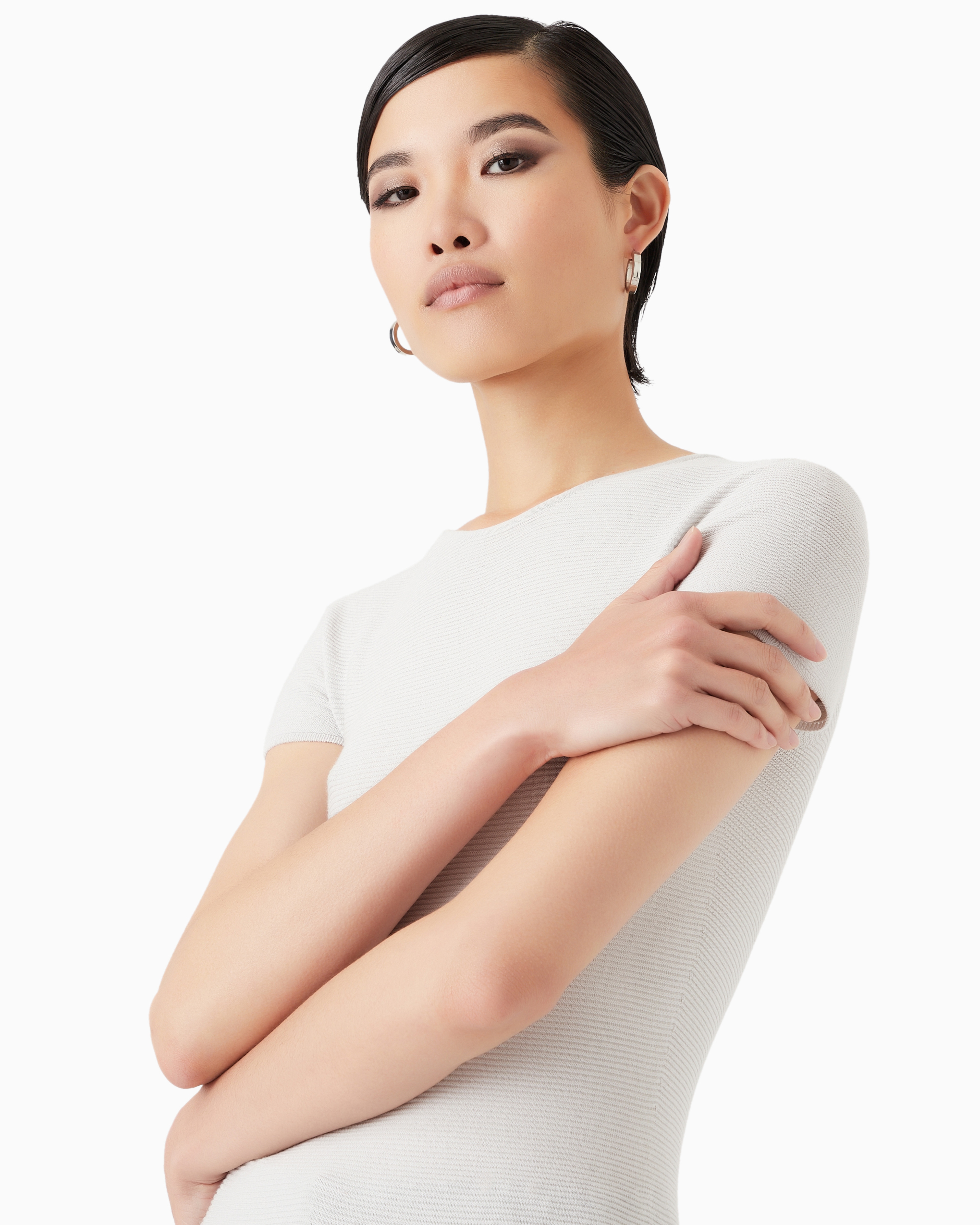 Giorgio Armani Links-stitch Viscose Short-sleeved Jumper In Beige
